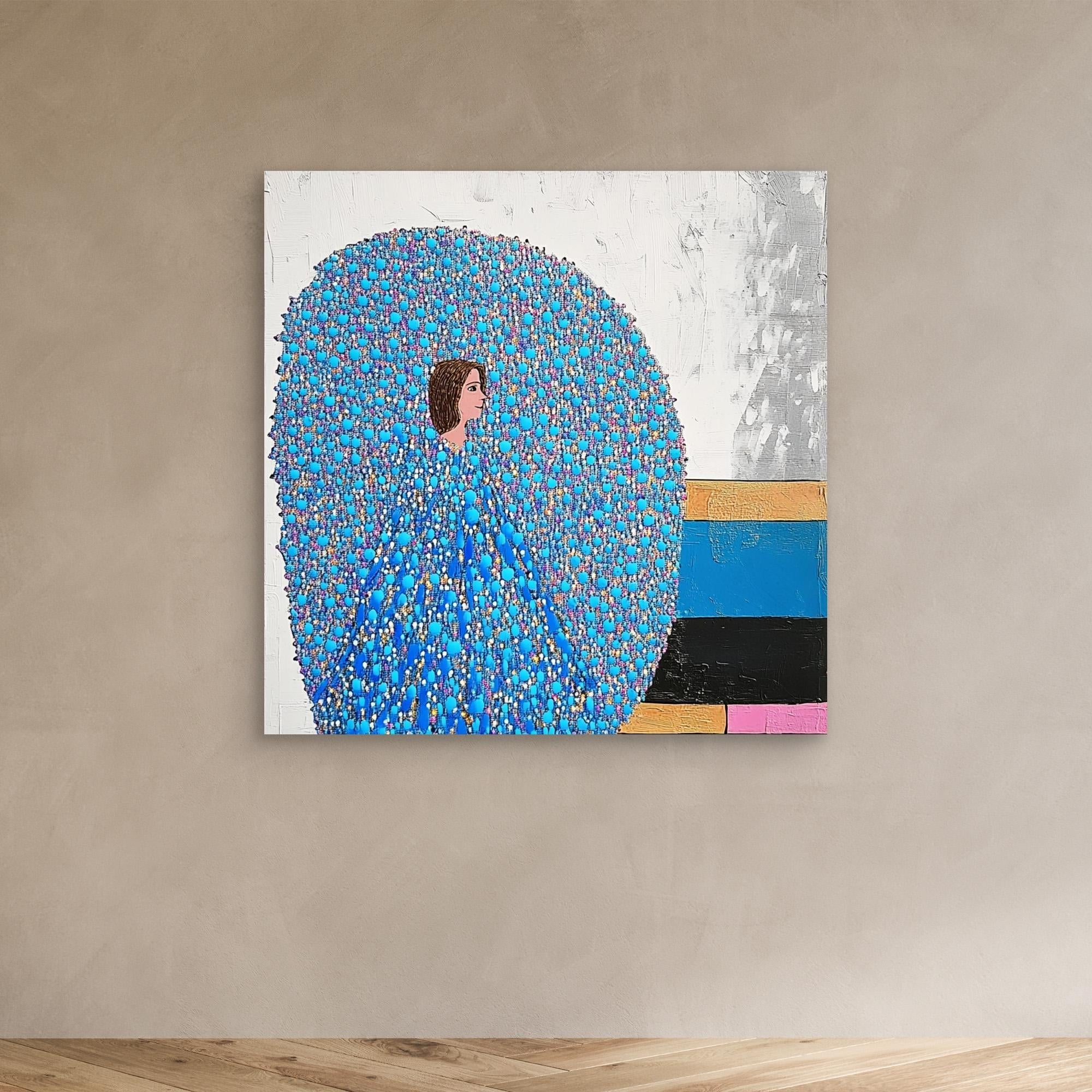 Canvas Print: "Serenity in Blue Enigma" - Blue Canvas Wall Art modern abstract canvas wall art by Rossetti Art – luxury interior design artwork for living room, bedroom, office – Blue Canvas Art Contemporary Abstract Prints Figurative Wall Art