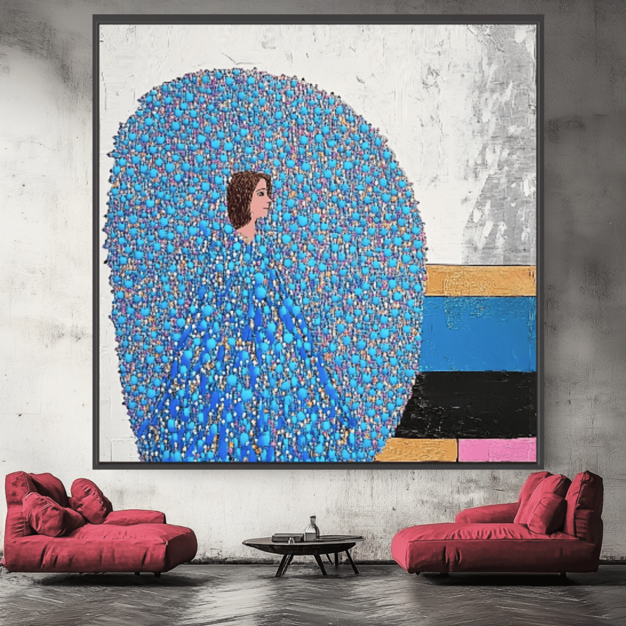 Canvas Print: "Serenity in Blue Enigma" - Blue Canvas Wall Art modern abstract canvas wall art by Rossetti Art – luxury interior design artwork for living room, bedroom, office – Blue Canvas Art Contemporary Abstract Prints Figurative Wall Art