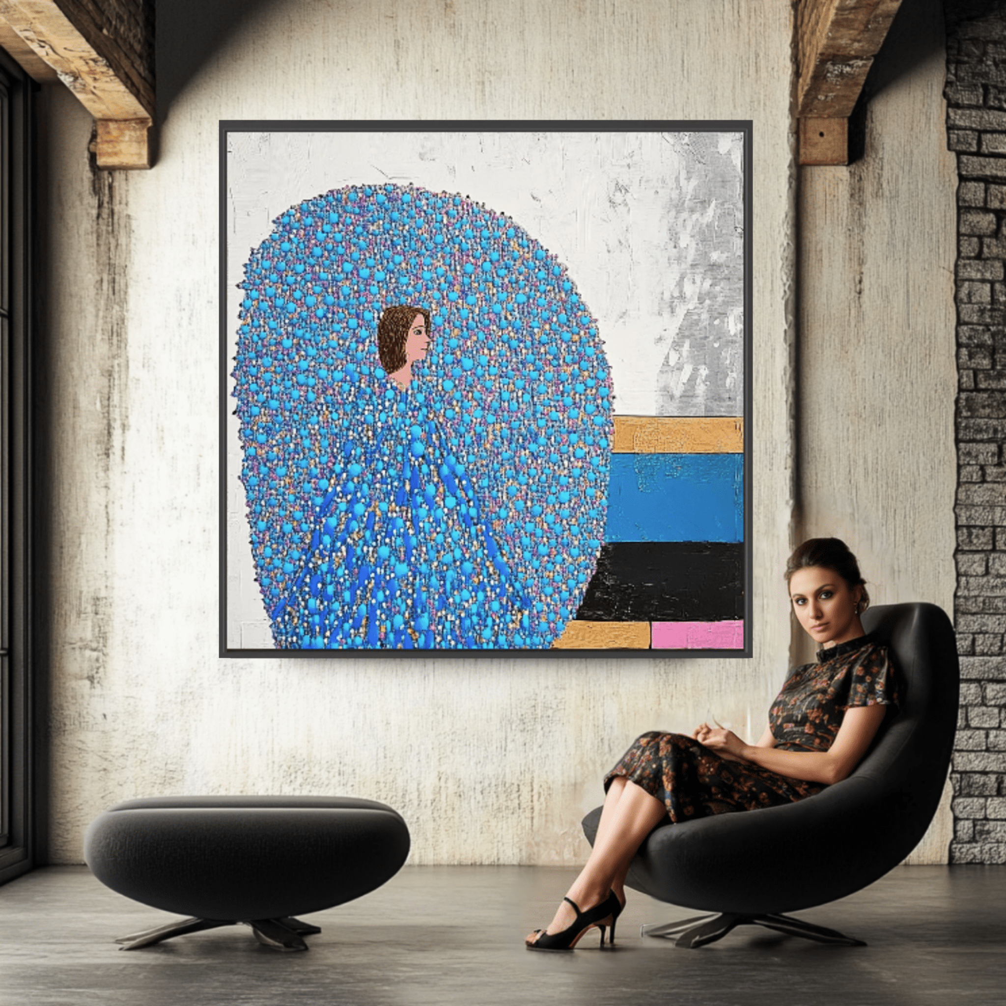 Canvas Print: "Serenity in Blue Enigma" - Blue Canvas Wall Art modern abstract canvas wall art by Rossetti Art – luxury interior design artwork for living room, bedroom, office – Blue Canvas Art Contemporary Abstract Prints Figurative Wall Art