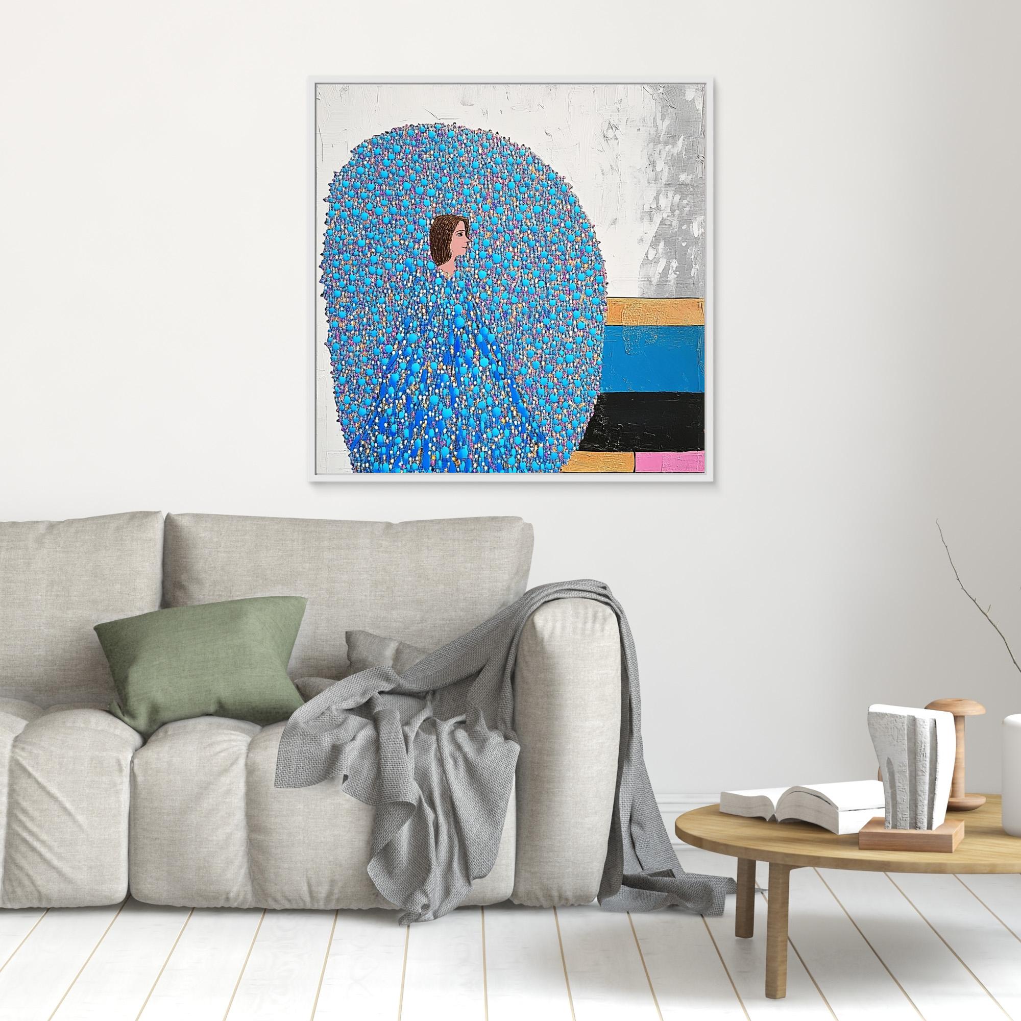 Canvas Print: "Serenity in Blue Enigma" - Blue Canvas Wall Art modern abstract canvas wall art by Rossetti Art – luxury interior design artwork for living room, bedroom, office – Blue Canvas Art Contemporary Abstract Prints Figurative Wall Art