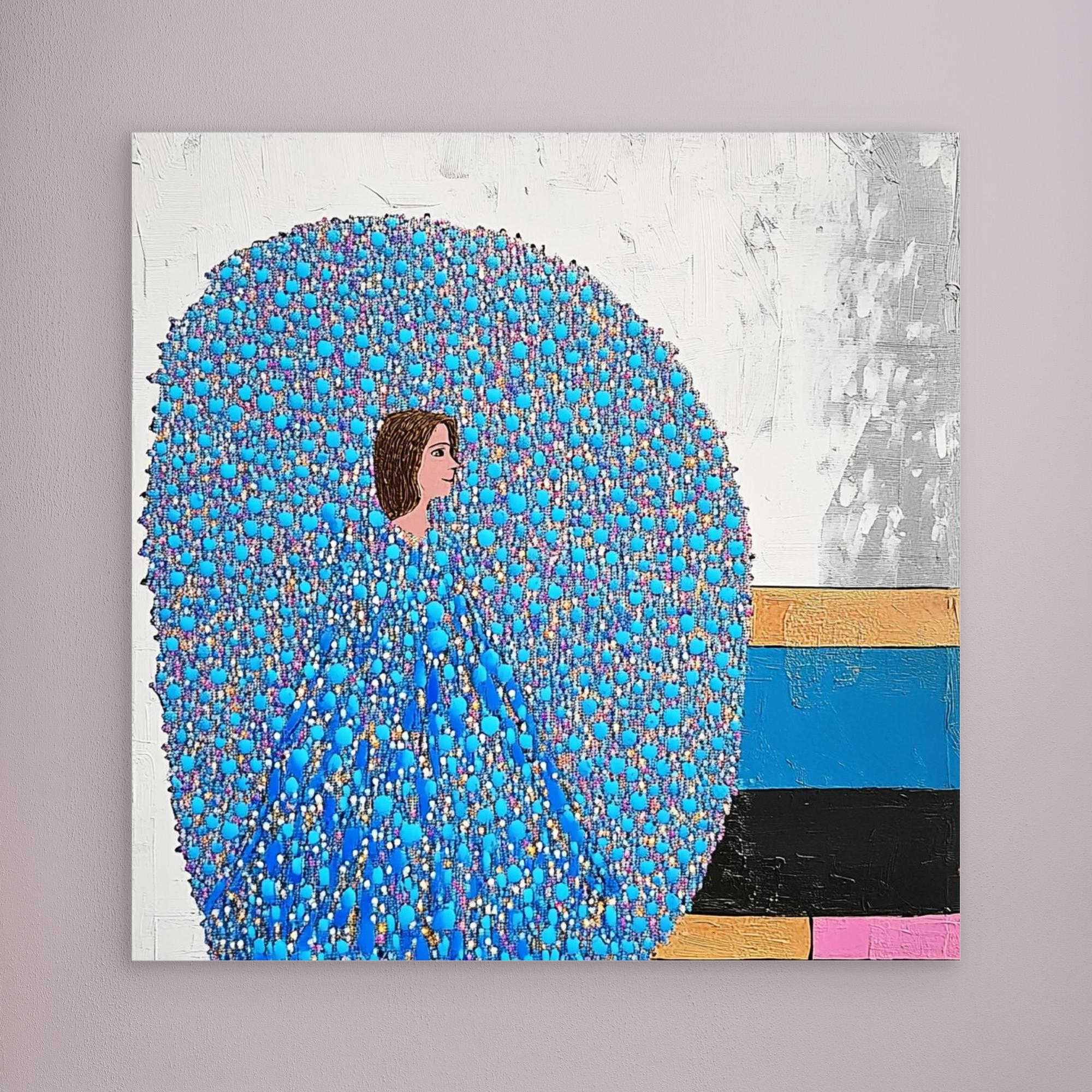 Canvas Print: "Serenity in Blue Enigma" - Blue Canvas Wall Art modern abstract canvas wall art by Rossetti Art – luxury interior design artwork for living room, bedroom, office – Blue Canvas Art Contemporary Abstract Prints Figurative Wall Art