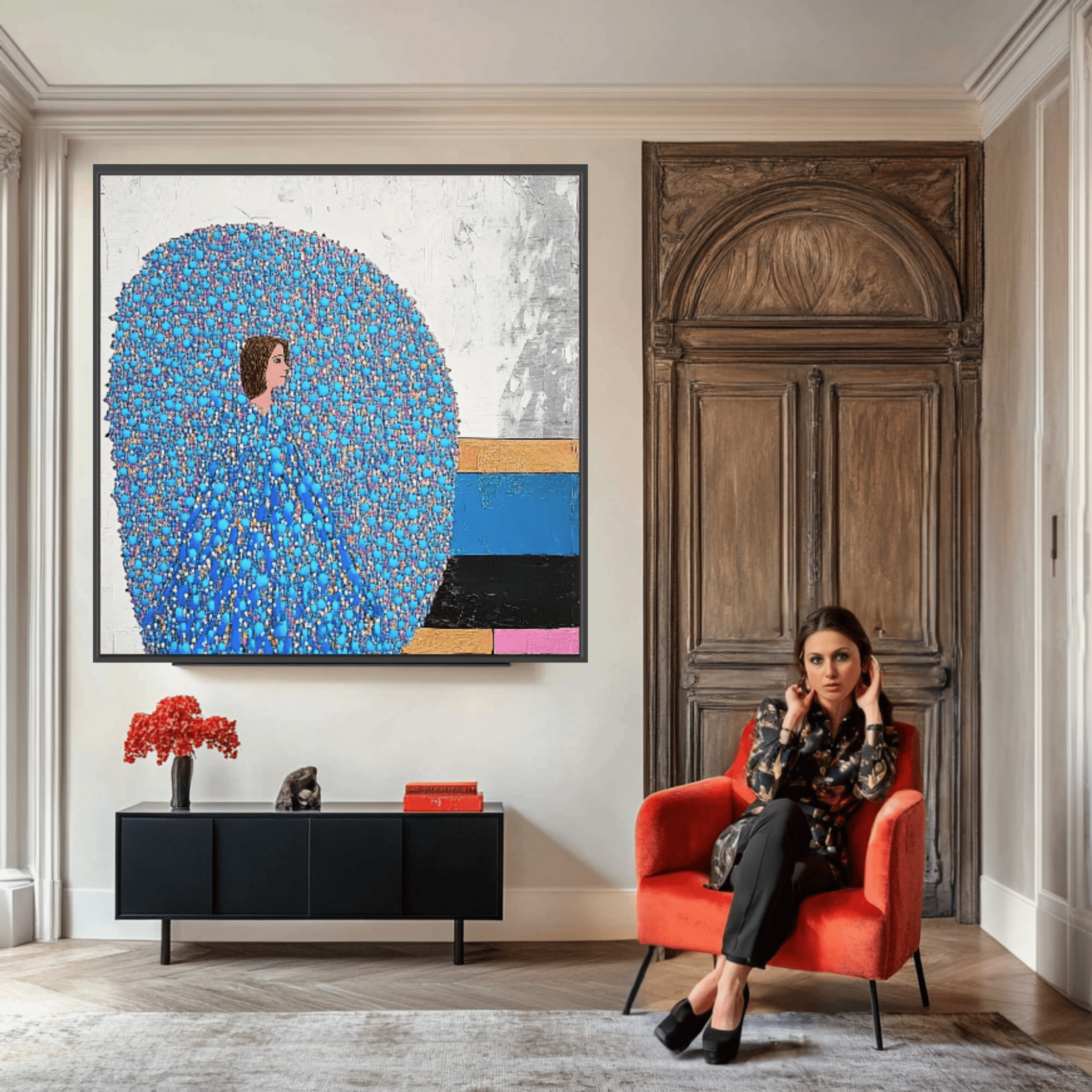 Canvas Print: "Serenity in Blue Enigma" - Blue Canvas Wall Art modern abstract canvas wall art by Rossetti Art – luxury interior design artwork for living room, bedroom, office – Blue Canvas Art Contemporary Abstract Prints Figurative Wall Art
