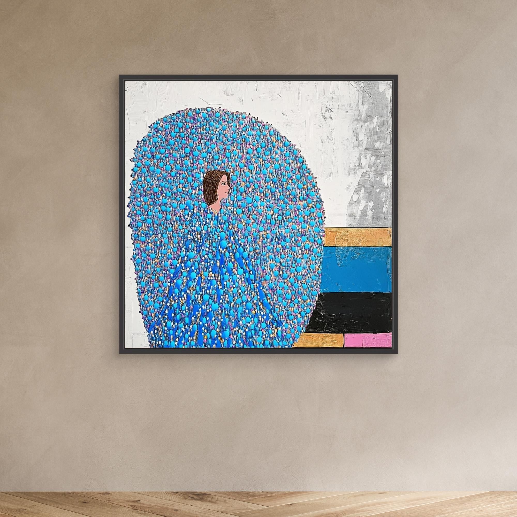 Canvas Print: "Serenity in Blue Enigma" - Blue Canvas Wall Art modern abstract canvas wall art by Rossetti Art – luxury interior design artwork for living room, bedroom, office – Blue Canvas Art Contemporary Abstract Prints Figurative Wall Art