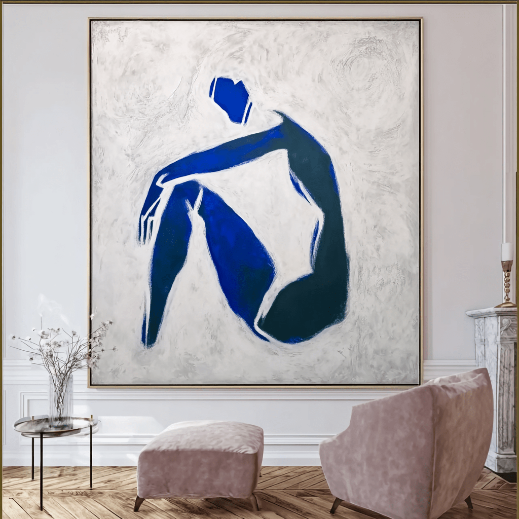Canvas Print: Serenity in Blue – Minimalist Figurative Canvas Print for Modern Interiors modern abstract canvas wall art by Rossetti Art – luxury interior design artwork for living room, bedroom, office – abstract wall art canvas print art Chiara Rossetti