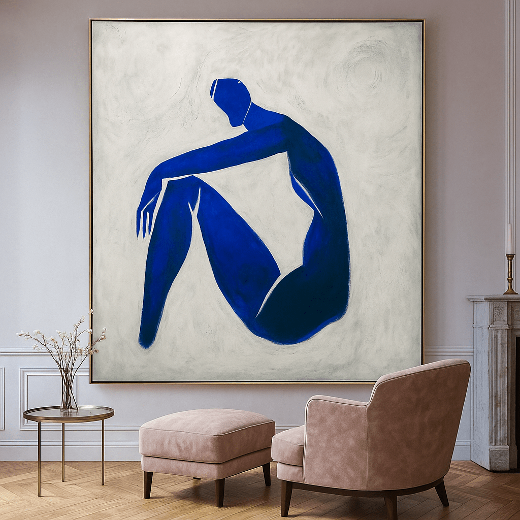 Canvas Print: Serenity in Blue – Minimalist Figurative Canvas Print for Modern Interiors modern abstract canvas wall art by Rossetti Art – luxury interior design artwork for living room, bedroom, office – abstract wall art canvas print art Chiara Rossetti