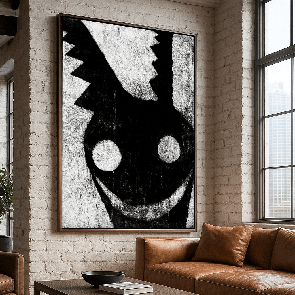 Canvas Print : Shadow Smile – Black & White Abstract Expressionist Canvas Print modern abstract canvas wall art by Rossetti Art – luxury interior design artwork for living room, bedroom, office – large abstract art large canvas artwork large geometric wall art for living room
