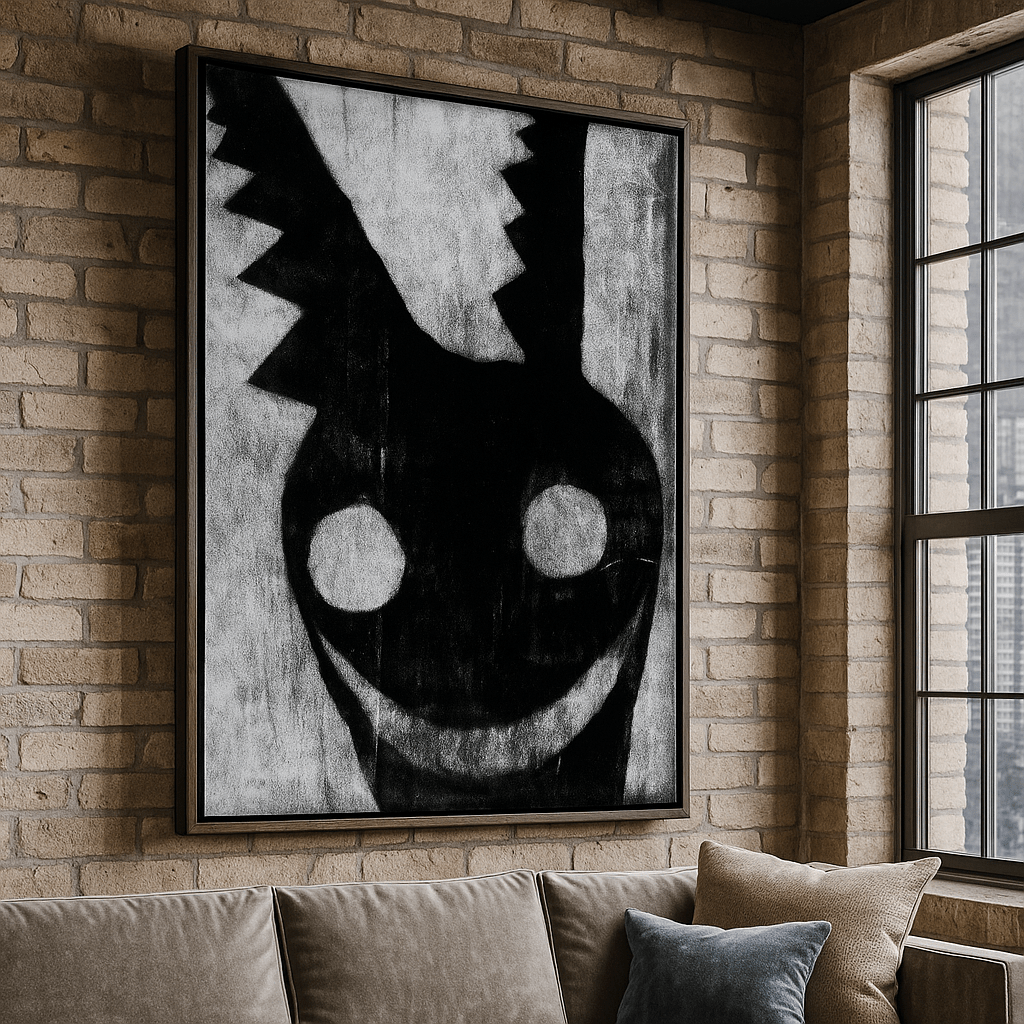 Canvas Print : Shadow Smile – Black & White Abstract Expressionist Canvas Print modern abstract canvas wall art by Rossetti Art – luxury interior design artwork for living room, bedroom, office – large abstract art large canvas artwork large geometric wall art for living room