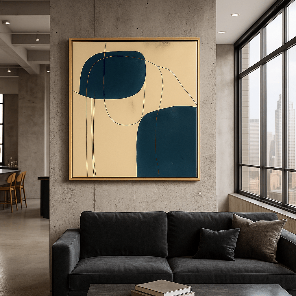 Canvas Print: Silent Curves – Wabi Sabi Abstract Minimalist Canvas Print in Navy & Beige modern abstract canvas wall art by Rossetti Art – luxury interior design artwork for living room, bedroom, office – abstract wall art canvas print art Chiara Rossetti