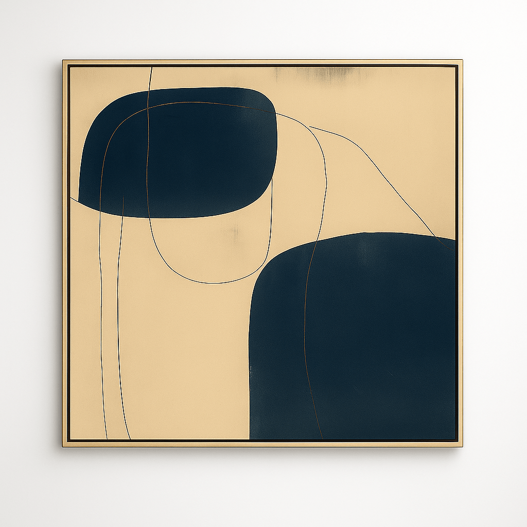 Canvas Print: Silent Curves – Wabi Sabi Abstract Minimalist Canvas Print in Navy & Beige modern abstract canvas wall art by Rossetti Art – luxury interior design artwork for living room, bedroom, office – abstract wall art canvas print art Chiara Rossetti
