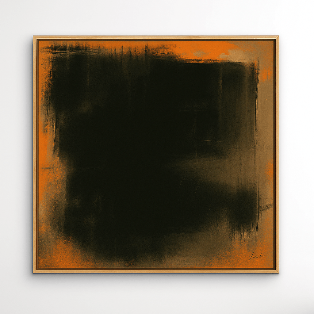 Canvas Print: Silent Ember - Minimalist Abstract Canvas Print in Black & Copper modern abstract canvas wall art by Rossetti Art – luxury interior design artwork for living room, bedroom, office – abstract wall art contemporary wall design extra large canvas wall art for living room