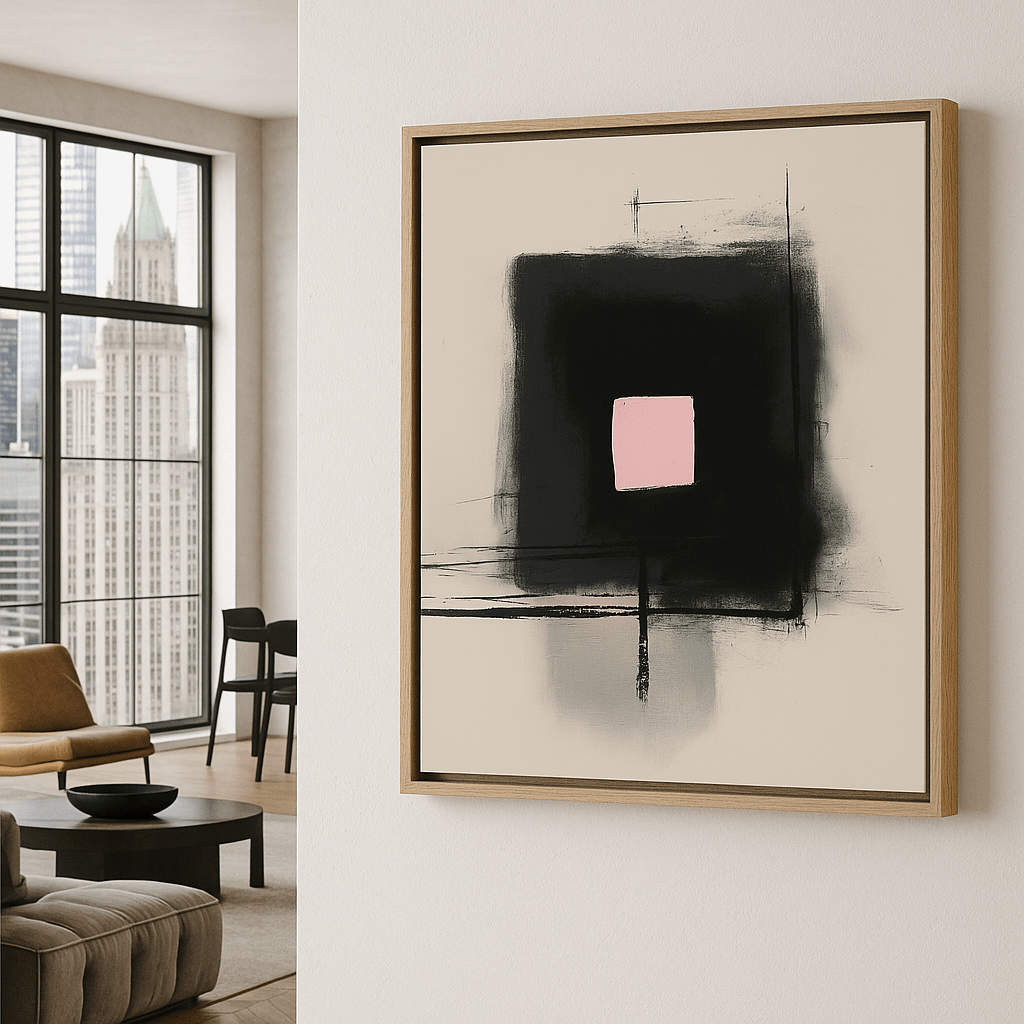 Canvas Print: Silent Geometry – Minimalist Abstract Canvas Print in Black & Soft Pink | Luxury Modern Wall Art by Chiara Rossetti modern abstract canvas wall art by Rossetti Art – luxury interior design artwork for living room, bedroom, office – abstract wall art canvas print art Chiara Rossetti