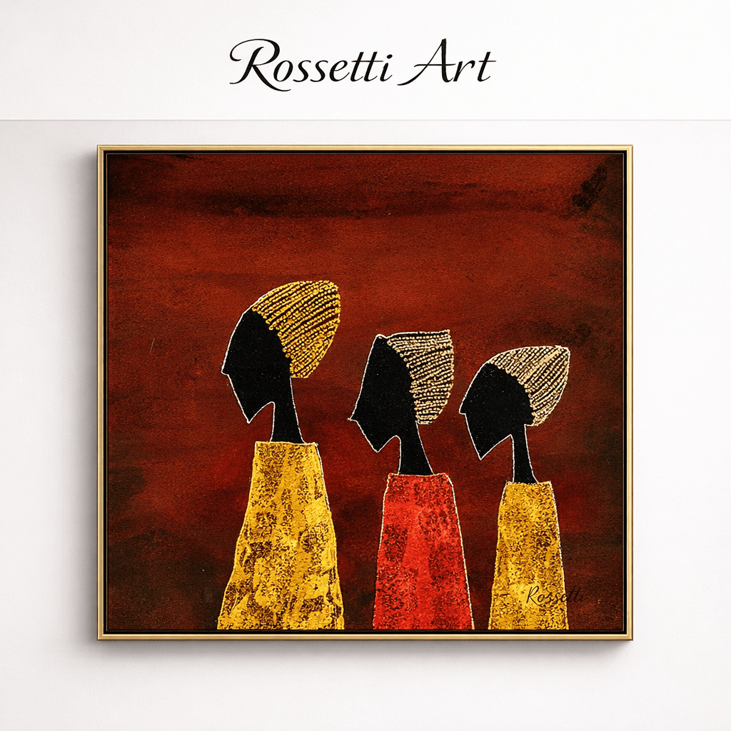 Canvas Print: Silent Grace – Abstract African Silhouette Canvas Print | Modern Minimalist Wall Art for Elegant Interiors modern abstract canvas wall art by Rossetti Art – luxury interior design artwork for living room, bedroom, office – abstract wall art African silhouette canvas boho chic wall art