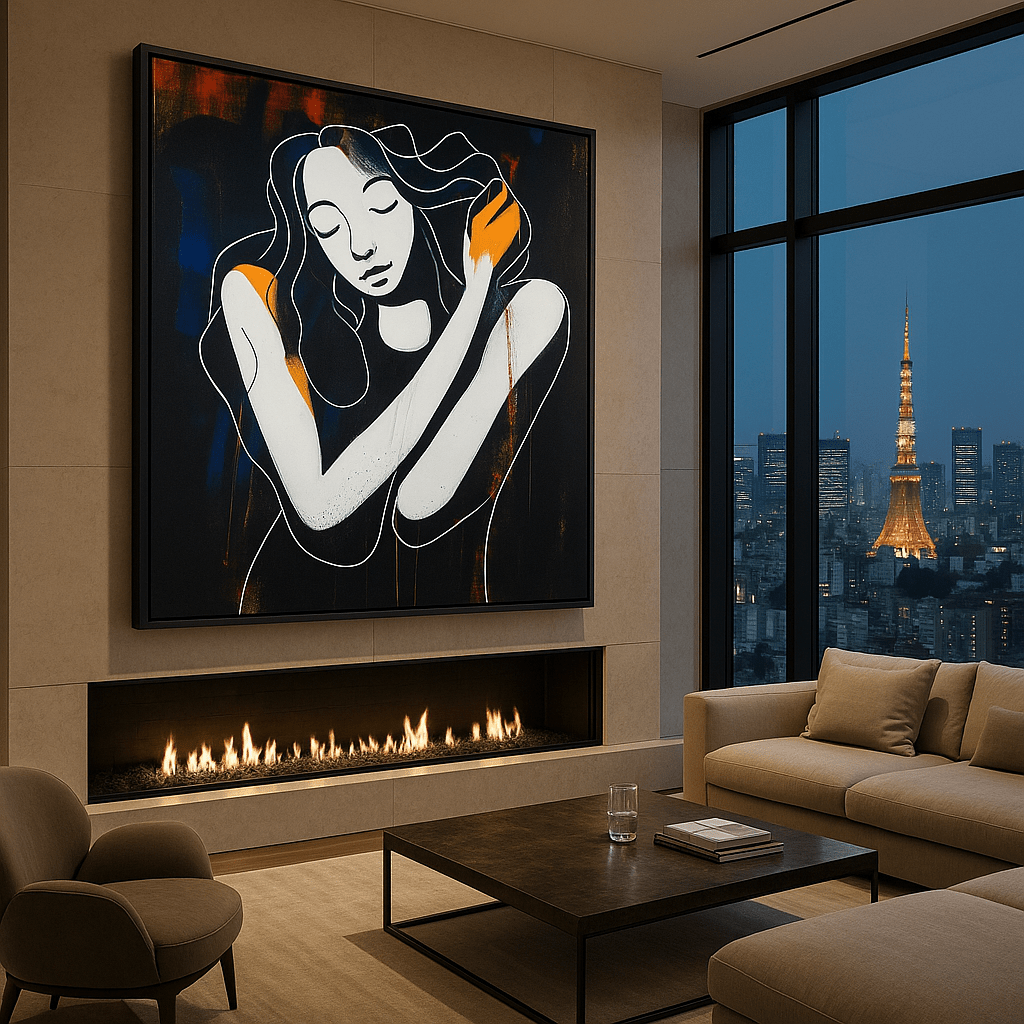 Canvas Print: Silent Grace - Abstract Female Portrait Wall Art modern abstract canvas wall art by Rossetti Art – luxury interior design artwork for living room, bedroom, office – Bold and Dynamic Artistic Home Accent Colorful Statement Wall Art Contemporary Grid Art