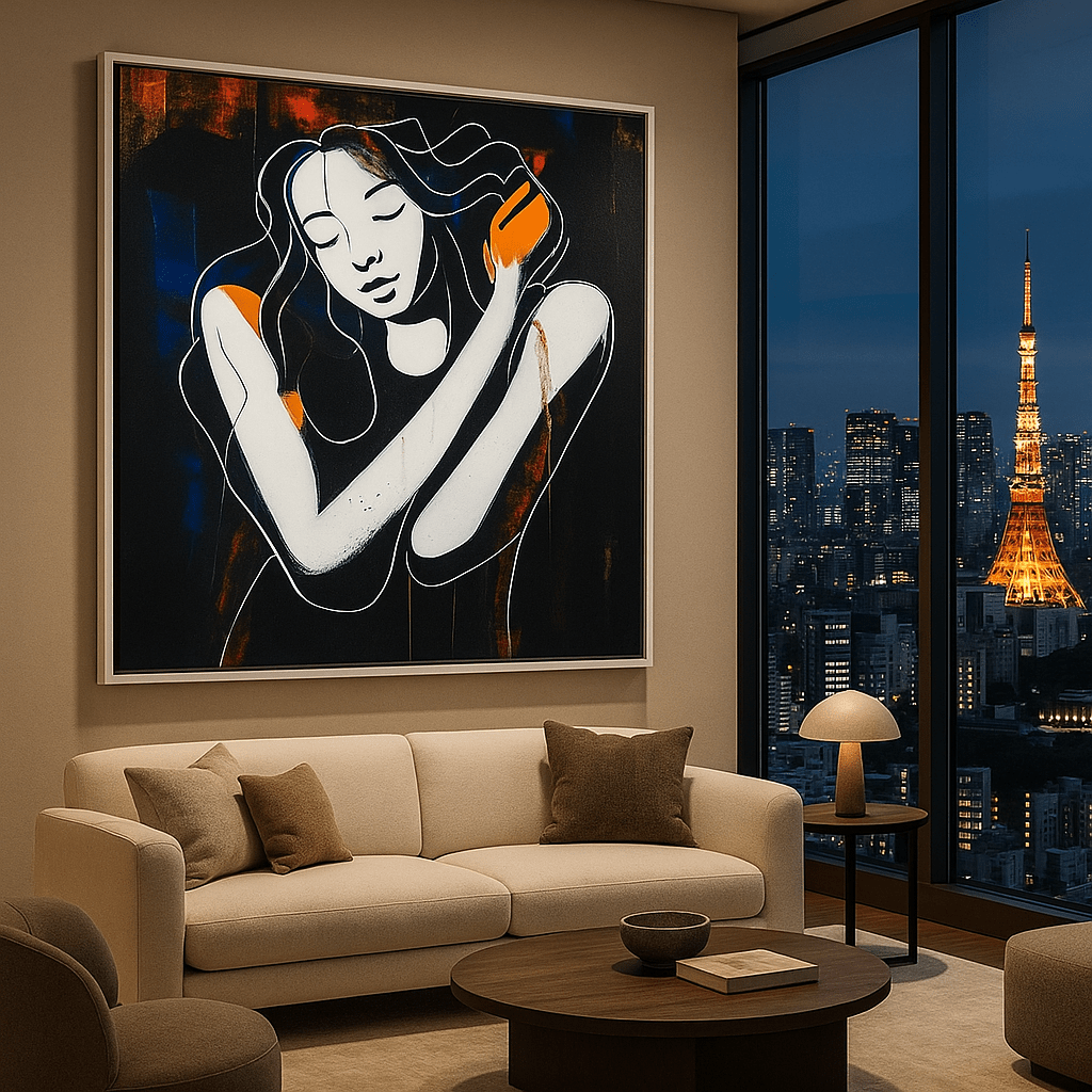 Canvas Print: Silent Grace - Abstract Female Portrait Wall Art modern abstract canvas wall art by Rossetti Art – luxury interior design artwork for living room, bedroom, office – Bold and Dynamic Artistic Home Accent Colorful Statement Wall Art Contemporary Grid Art
