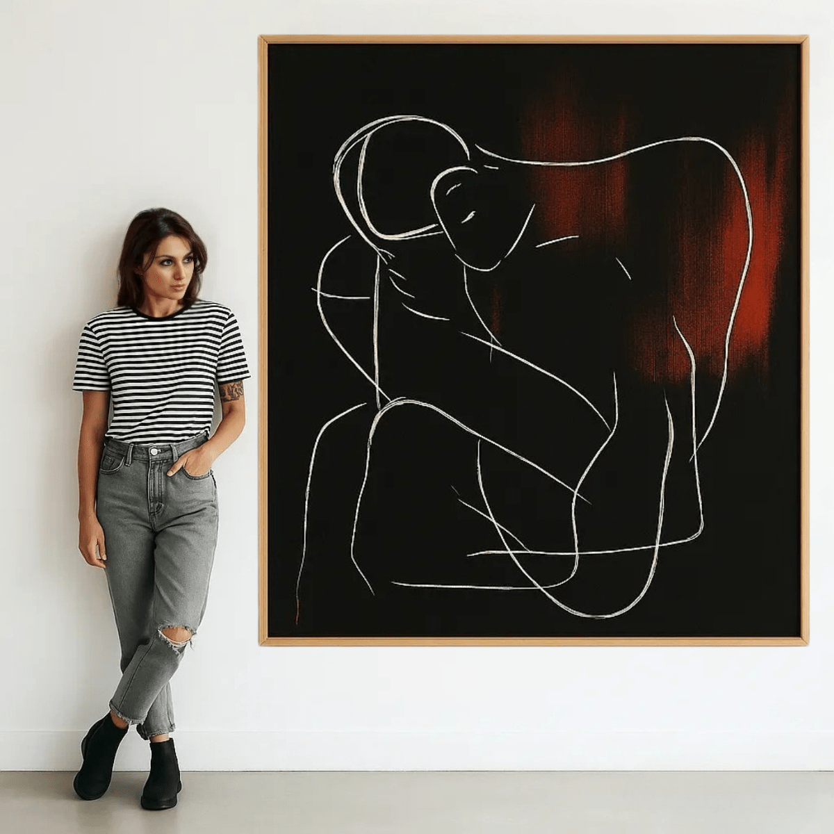 Canvas Print : Silent Strength – Abstract Line Art Black and White modern abstract canvas wall art by Rossetti Art – luxury interior design artwork for living room, bedroom, office – black and beige wall art Black And White Art Black and white artwork