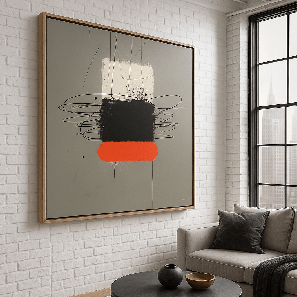 Canvas Print: Silent Structure – Modern Abstract Canvas Print in Black, Red & Gray | Luxury Minimal Wall Art by Chiara Rossetti modern abstract canvas wall art by Rossetti Art – luxury interior design artwork for living room, bedroom, office – abstract wall art canvas print art Chiara Rossetti
