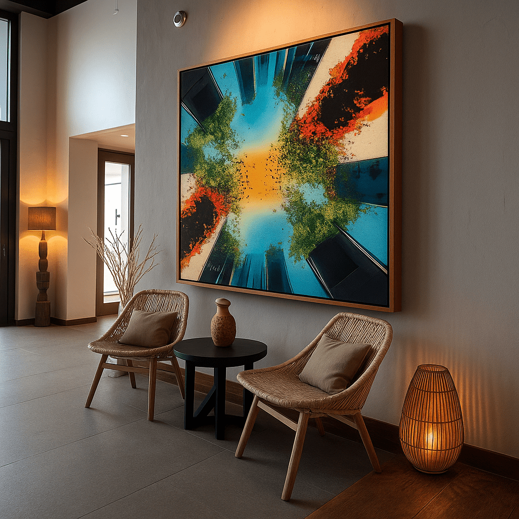 Canvas Print : Skyward Symphony - Abstract Urban Nature Art modern abstract canvas wall art by Rossetti Art – luxury interior design artwork for living room, bedroom, office – Abstract Cityscape Art Contemporary Canvas Art Skyward Symphony