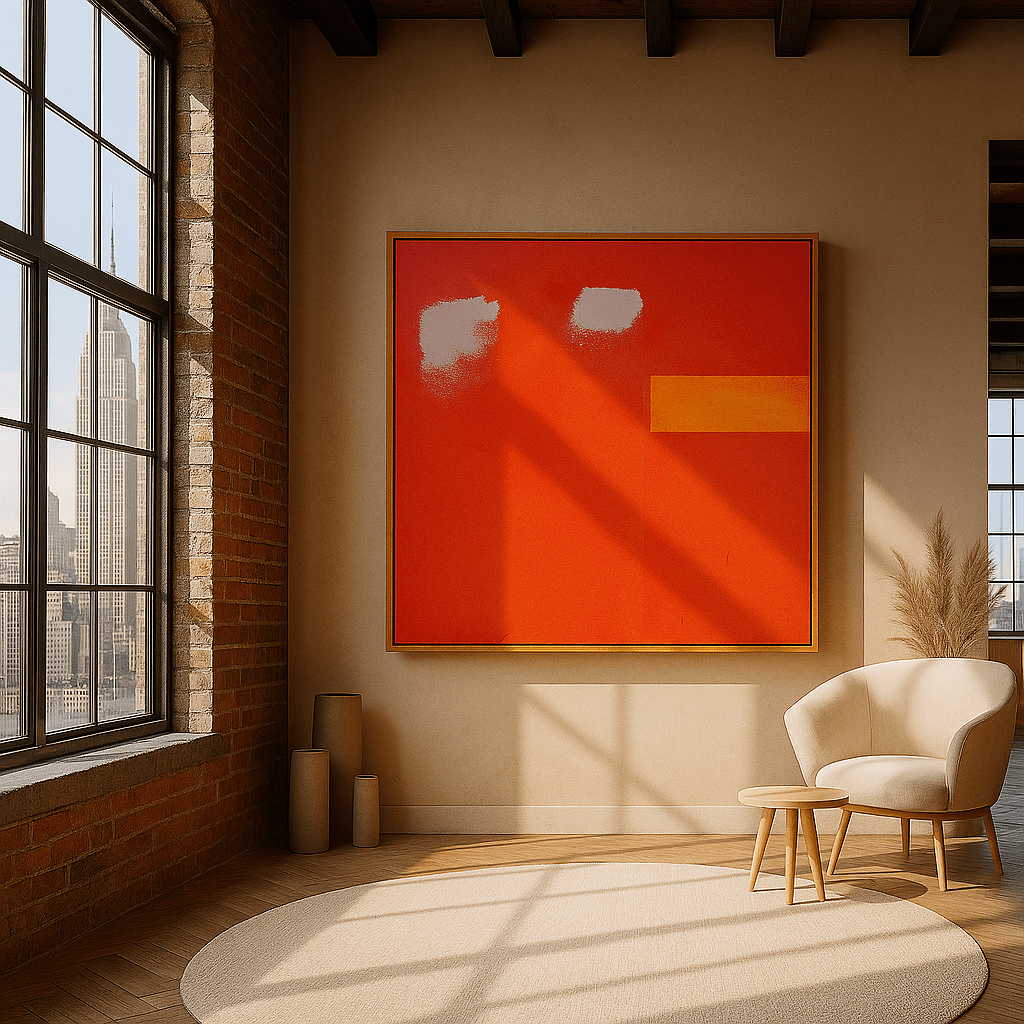 Canvas Print: Solar Poise – Modern Abstract Orange Canvas Print | Minimalist Luxury Wall Art modern abstract canvas wall art by Rossetti Art – luxury interior design artwork for living room, bedroom, office – abstract wall art canvas print art Chiara Rossetti
