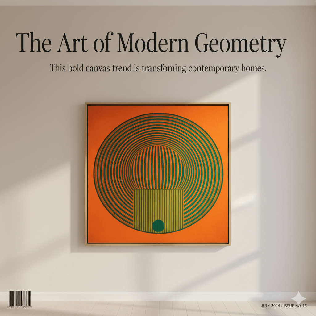Solar Pulse - Orange Geometric Canvas Wall Art With Circular Illusion Lines