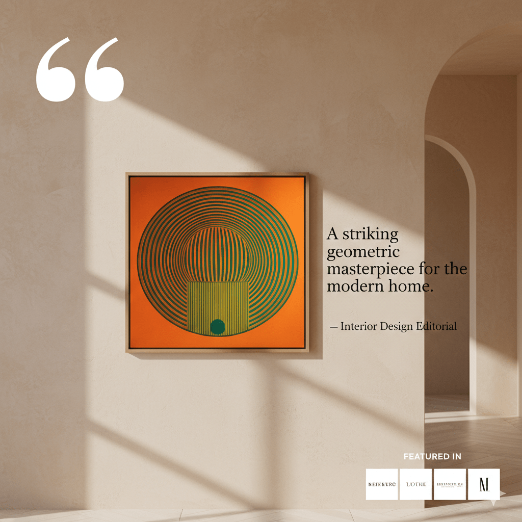 Solar Pulse - Orange Geometric Canvas Wall Art With Circular Illusion Lines