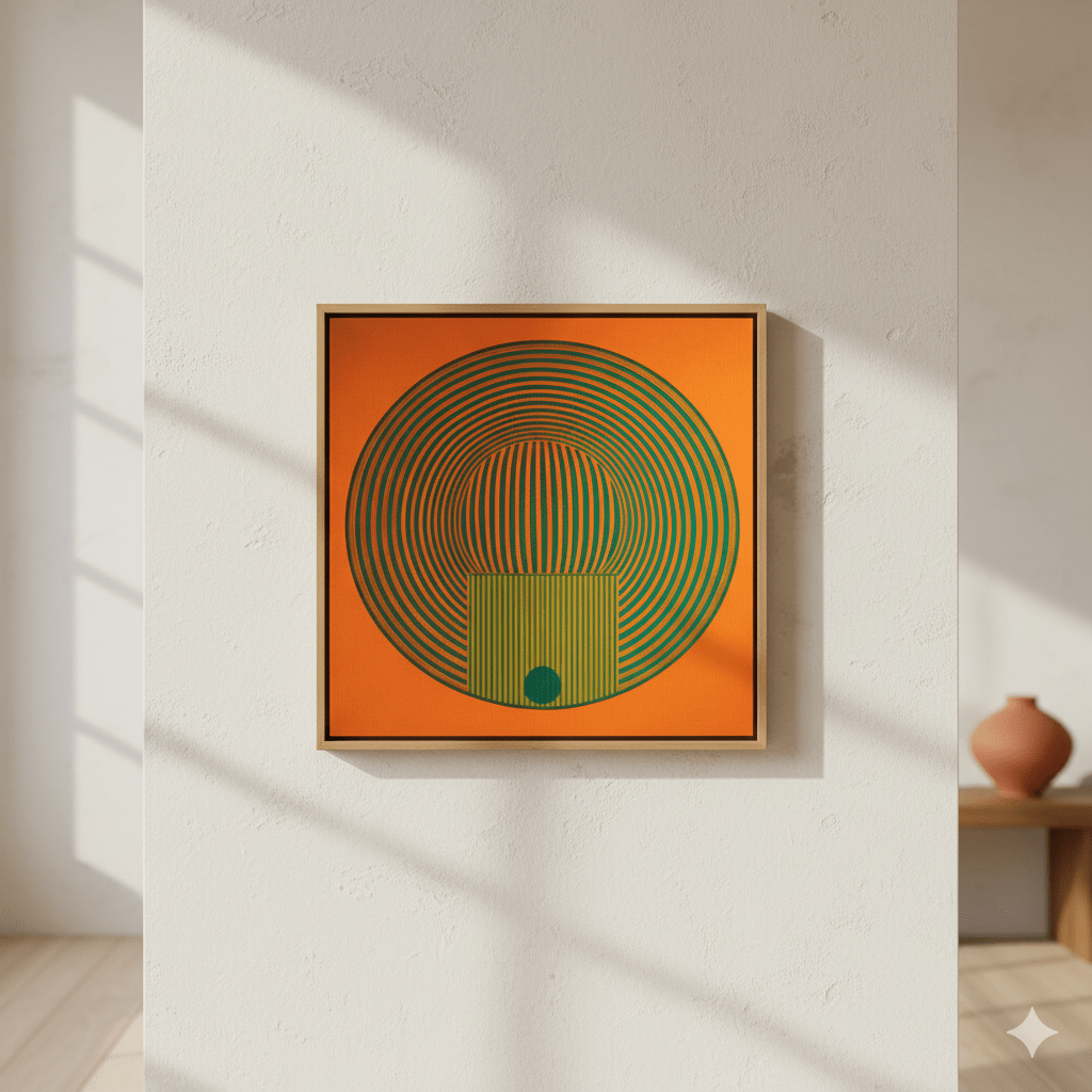 Solar Pulse - Orange Geometric Canvas Wall Art With Circular Illusion Lines