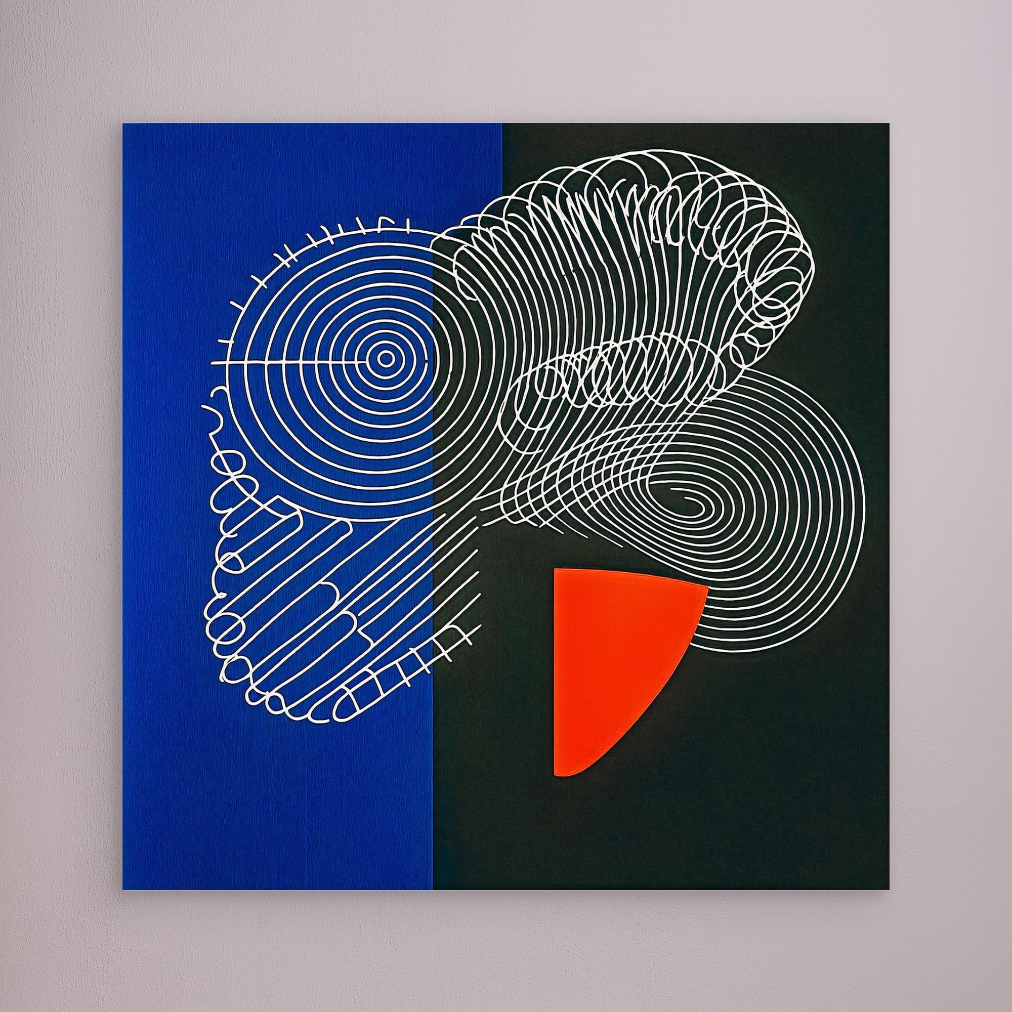 Canvas Print: "Spiral Divide" – Abstract Line Art in Red, Navy, and Black modern abstract canvas wall art by Rossetti Art – luxury interior design artwork for living room, bedroom, office – Contemporary Art for Sale contemporary art piece Contemporary Canvas Art