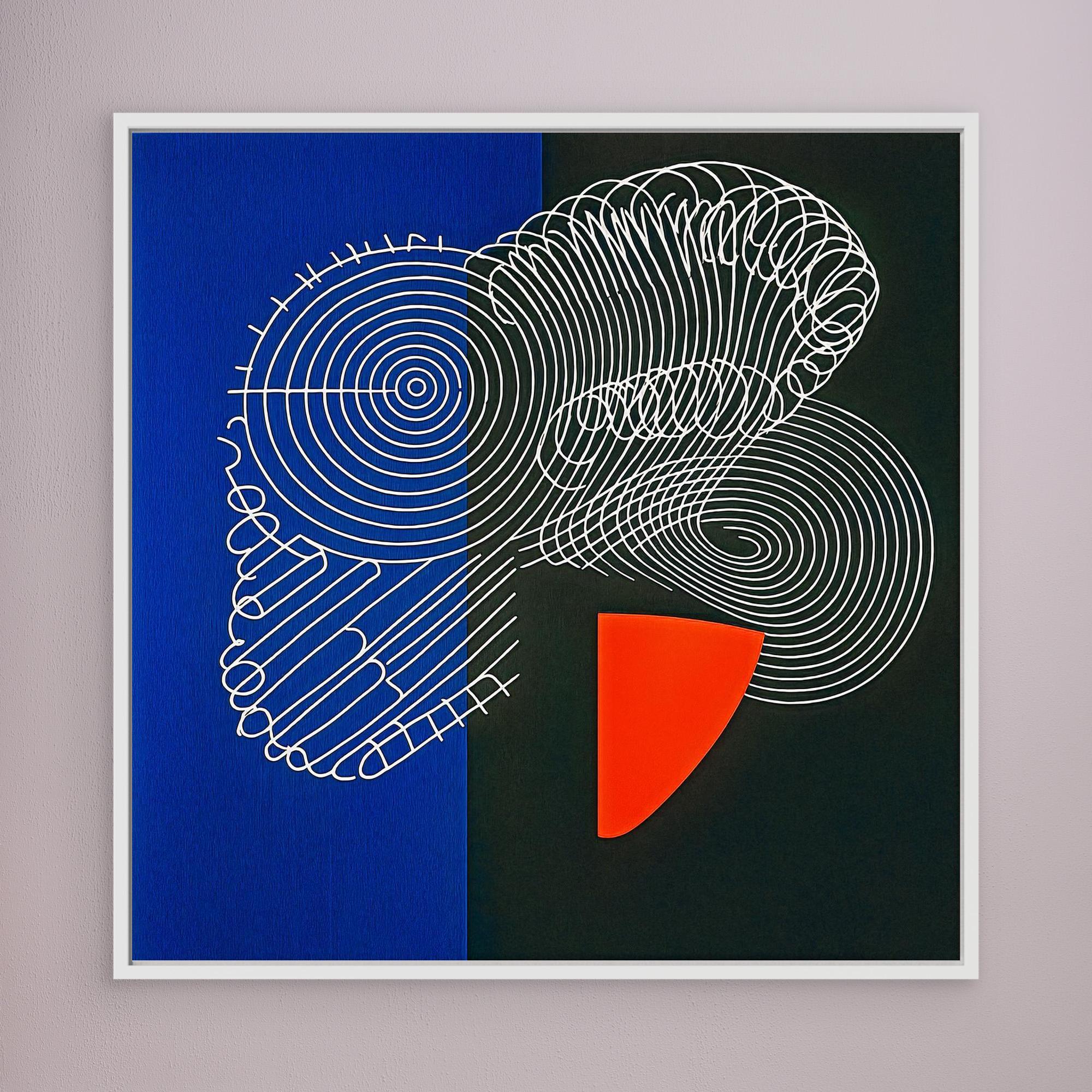 Canvas Print: "Spiral Divide" – Abstract Line Art in Red, Navy, and Black modern abstract canvas wall art by Rossetti Art – luxury interior design artwork for living room, bedroom, office – Contemporary Art for Sale contemporary art piece Contemporary Canvas Art