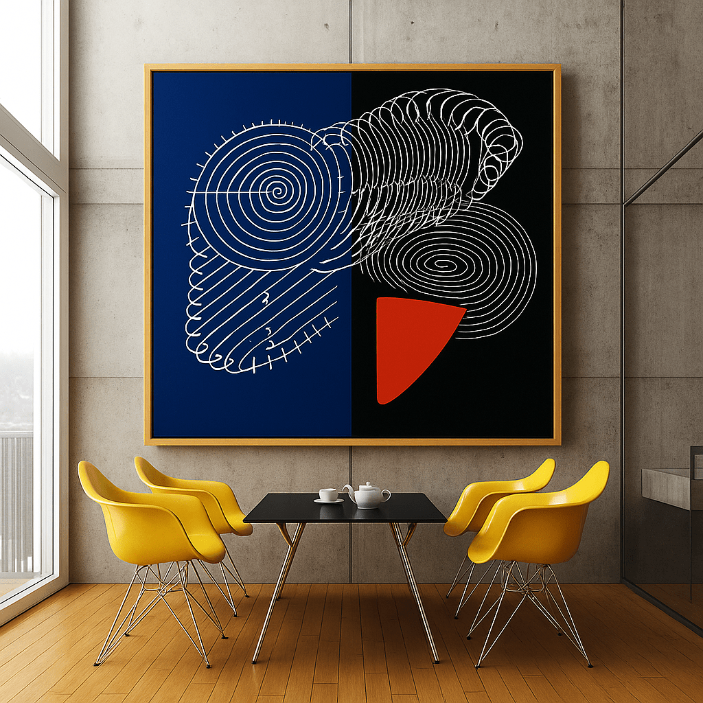Canvas Print: "Spiral Divide" – Abstract Line Art in Red, Navy, and Black modern abstract canvas wall art by Rossetti Art – luxury interior design artwork for living room, bedroom, office – Contemporary Art for Sale contemporary art piece Contemporary Canvas Art