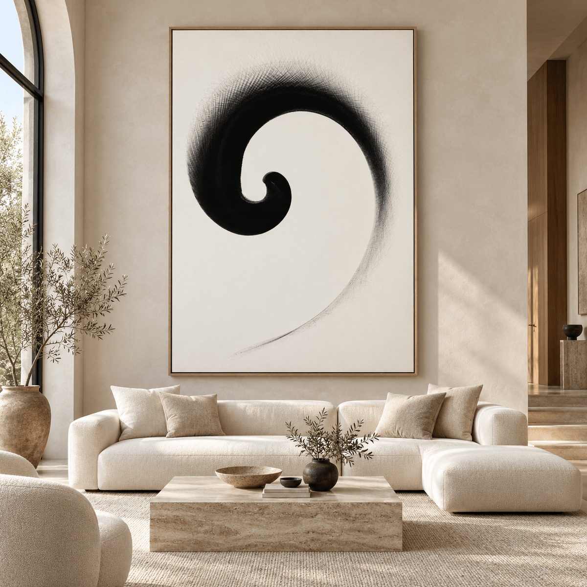Spiral Painting Canvas Print – Ink Vortex oversized black spiral canvas by Rossetti Art