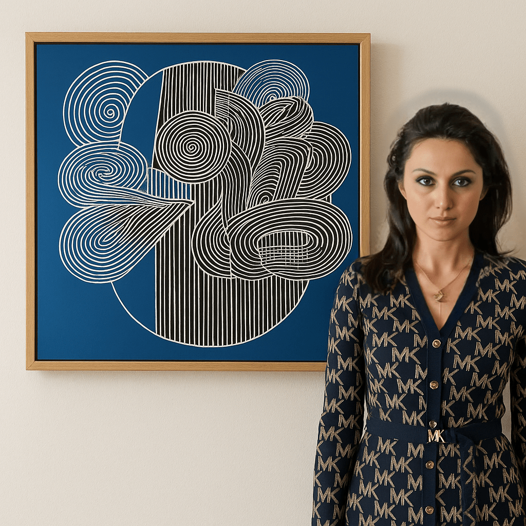 Canvas Print: Spiral Pulse – Modern Abstract Line Art modern abstract canvas wall art by Rossetti Art – luxury interior design artwork for living room, bedroom, office – Abstract Motion Art Bold Modern Art Electric Blue Wall Art