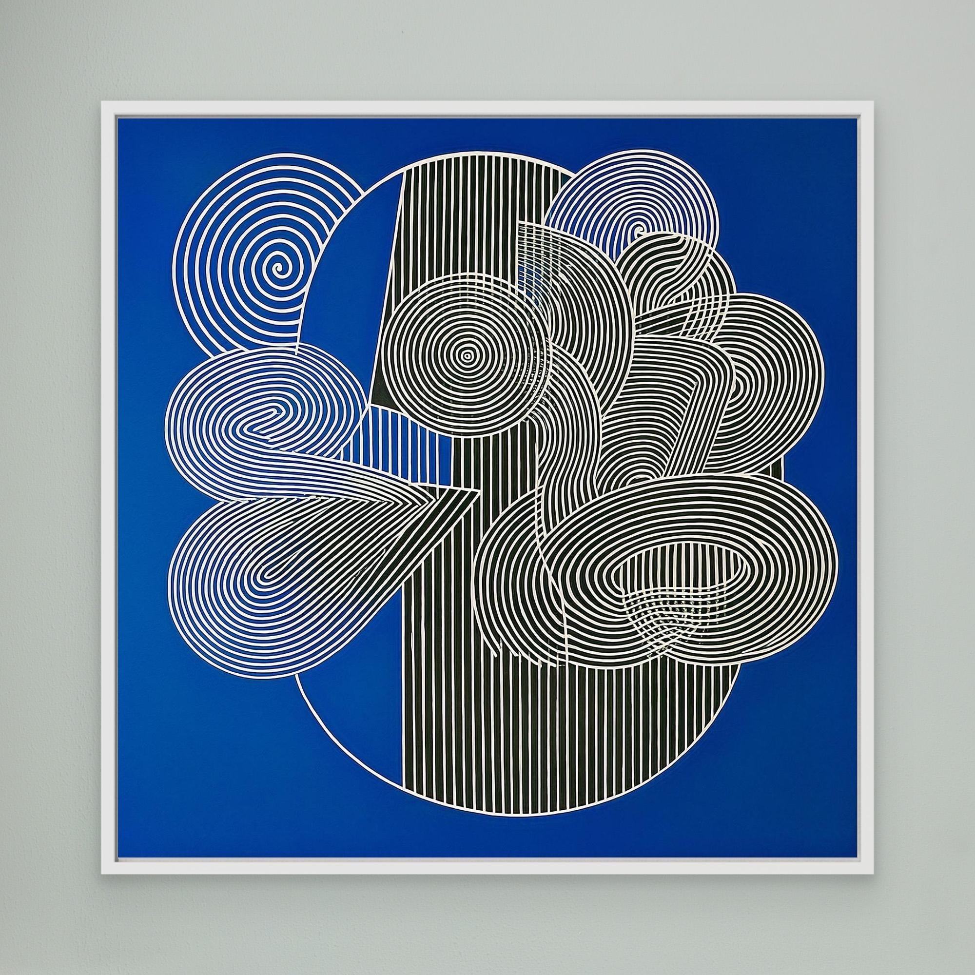 Canvas Print: Spiral Pulse – Modern Abstract Line Art modern abstract canvas wall art by Rossetti Art – luxury interior design artwork for living room, bedroom, office – Abstract Motion Art Bold Modern Art Electric Blue Wall Art