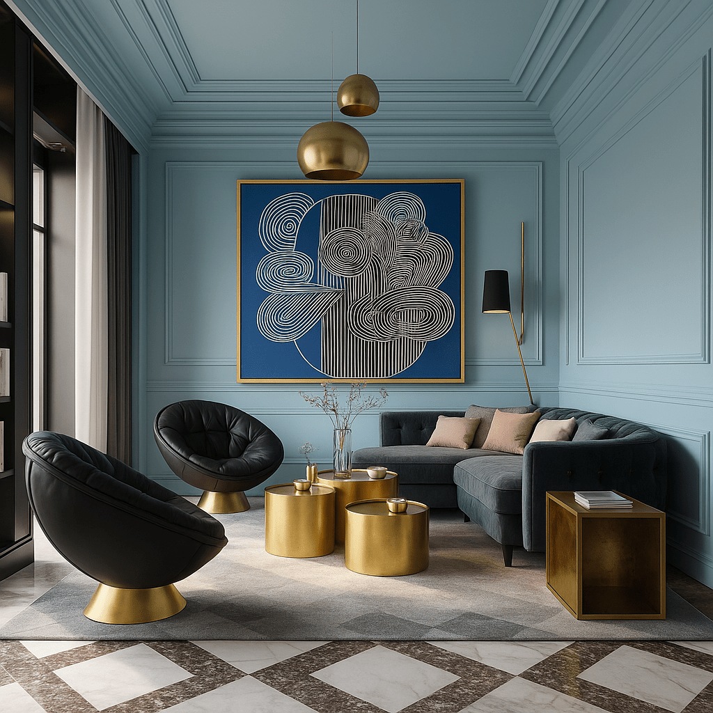 Canvas Print: Spiral Pulse – Modern Abstract Line Art modern abstract canvas wall art by Rossetti Art – luxury interior design artwork for living room, bedroom, office – Abstract Motion Art Bold Modern Art Electric Blue Wall Art