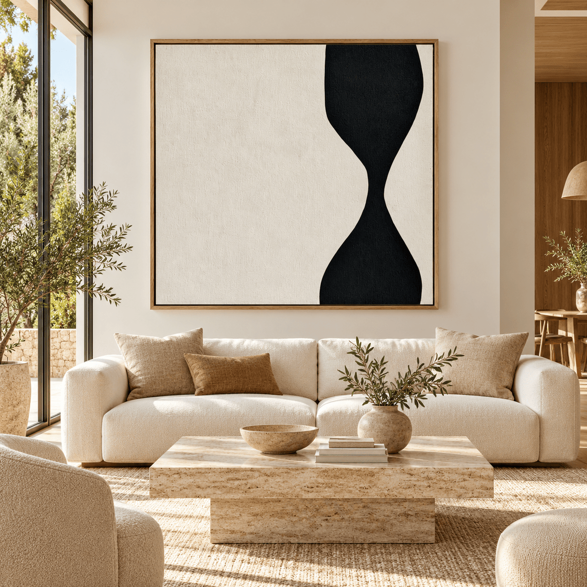 Square Wall Art – Evening Hourglass, black hourglass shape on ivory by Rossetti Art