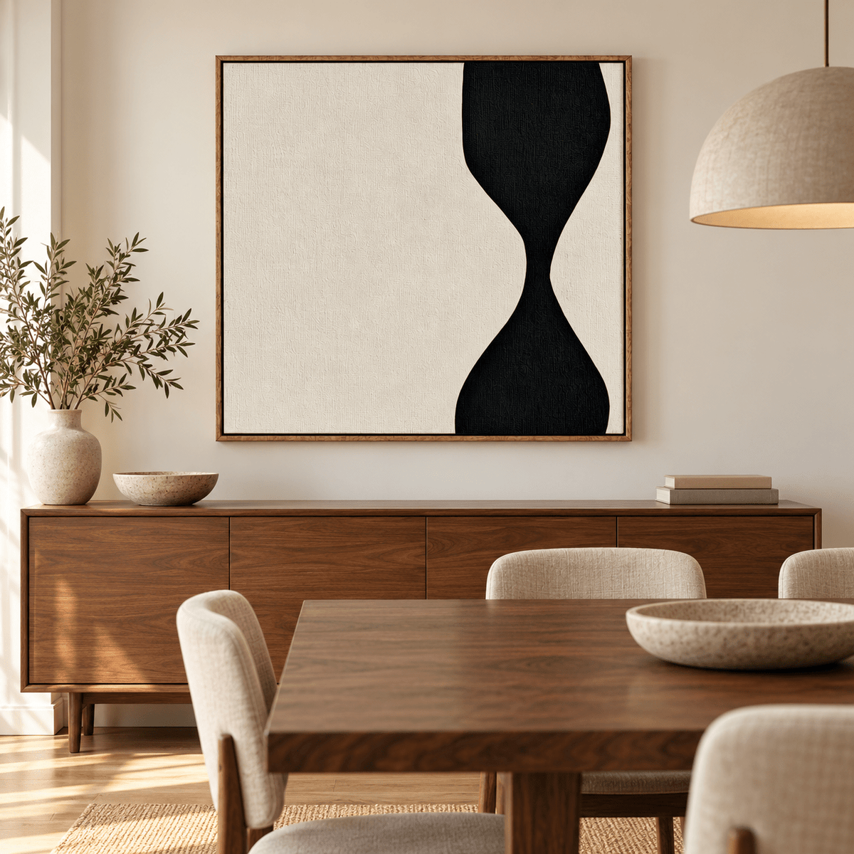 Square Wall Art – Evening Hourglass, ivory and black silhouette by Rossetti Art