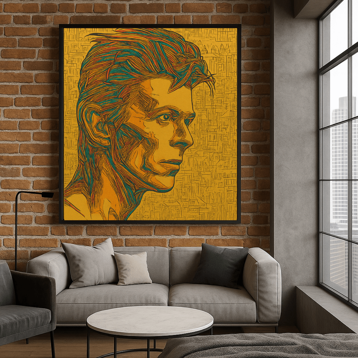 Canvas Print: Stardust Reverie – Cosmic Portrait Canvas Print in Gold & Teal modern abstract canvas wall art by Rossetti Art – luxury interior design artwork for living room, bedroom, office – abstract wall art contemporary wall design extra large canvas wall art for living room