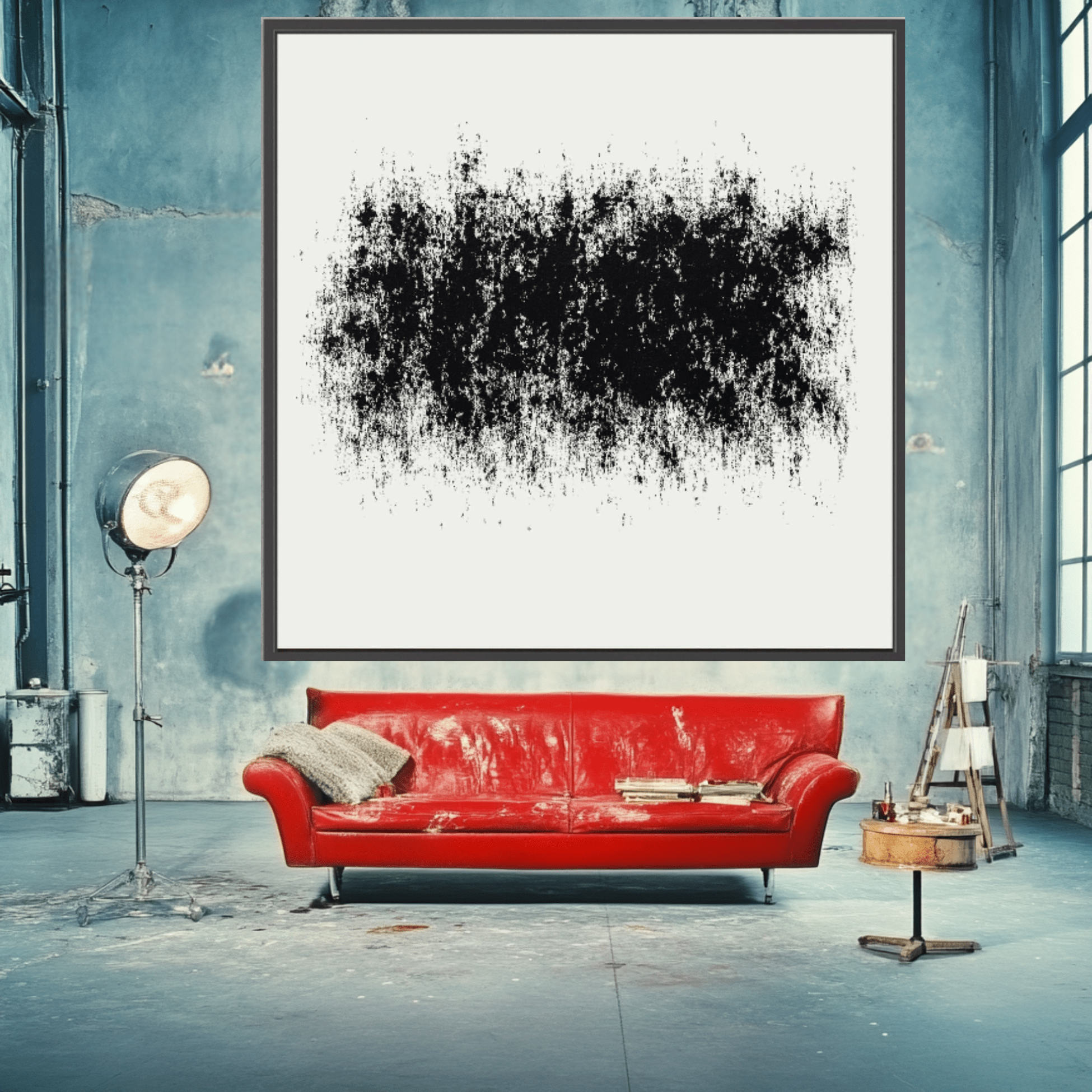 Canvas Print: Static Silence – Black & White Minimalist Abstract Art modern abstract canvas wall art by Rossetti Art – luxury interior design artwork for living room, bedroom, office – Abstract Monochrome Art Brutalist Interior Art High Contrast Canvas