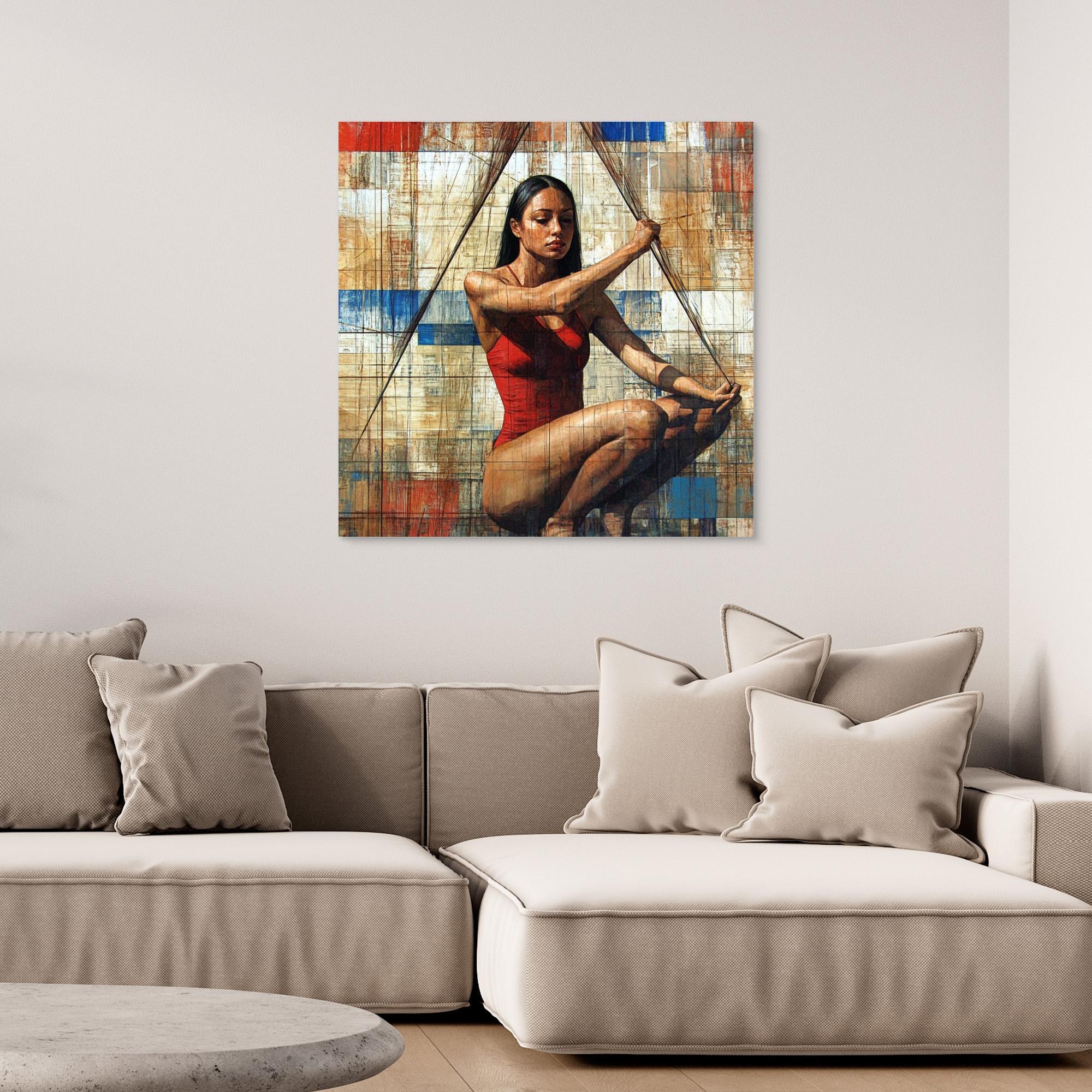 Canvas Print: "Strength in Balance" - Figurative Abstract Art modern abstract canvas wall art by Rossetti Art – luxury interior design artwork for living room, bedroom, office – Colorful woman portrait Contemporary Art for Sale contemporary art piece
