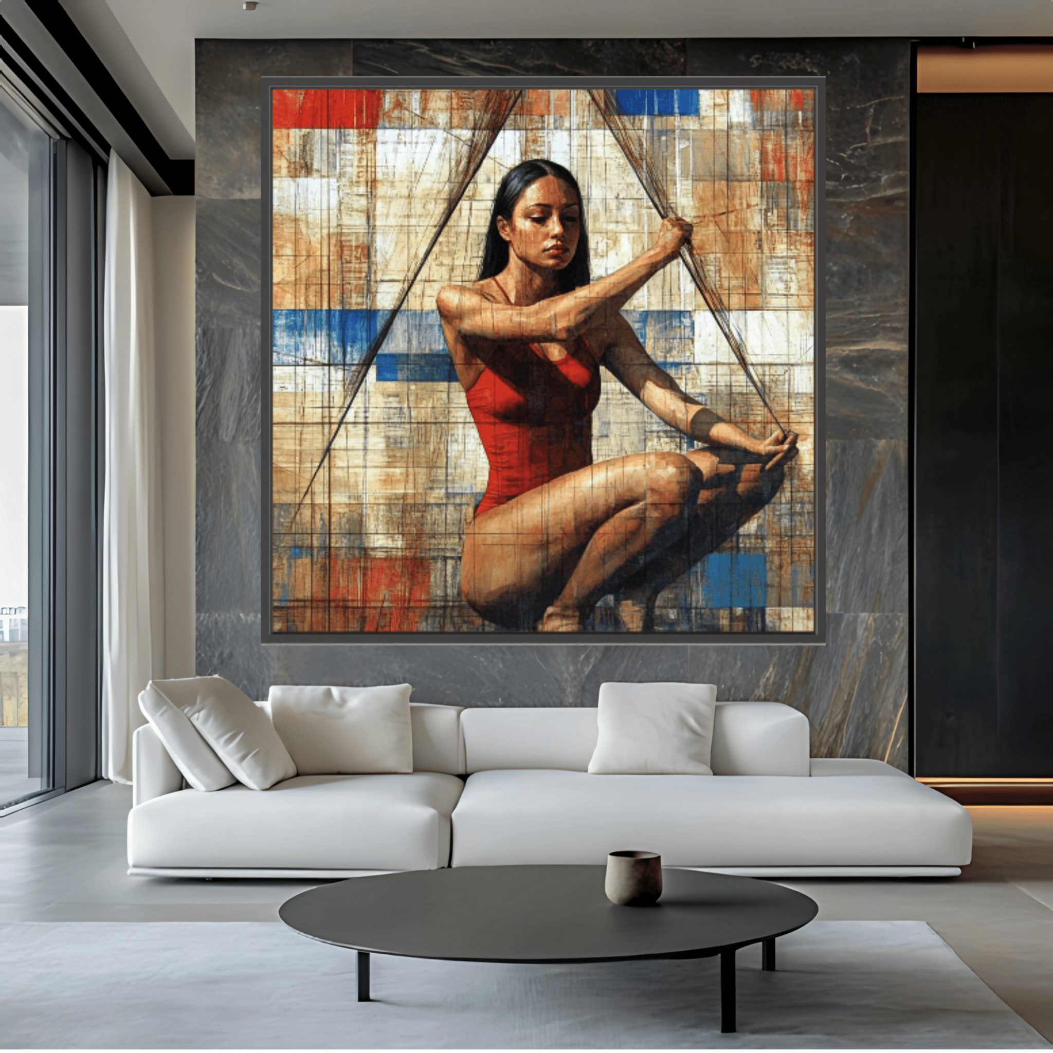 Canvas Print: "Strength in Balance" - Figurative Abstract Art modern abstract canvas wall art by Rossetti Art – luxury interior design artwork for living room, bedroom, office – Colorful woman portrait Contemporary Art for Sale contemporary art piece