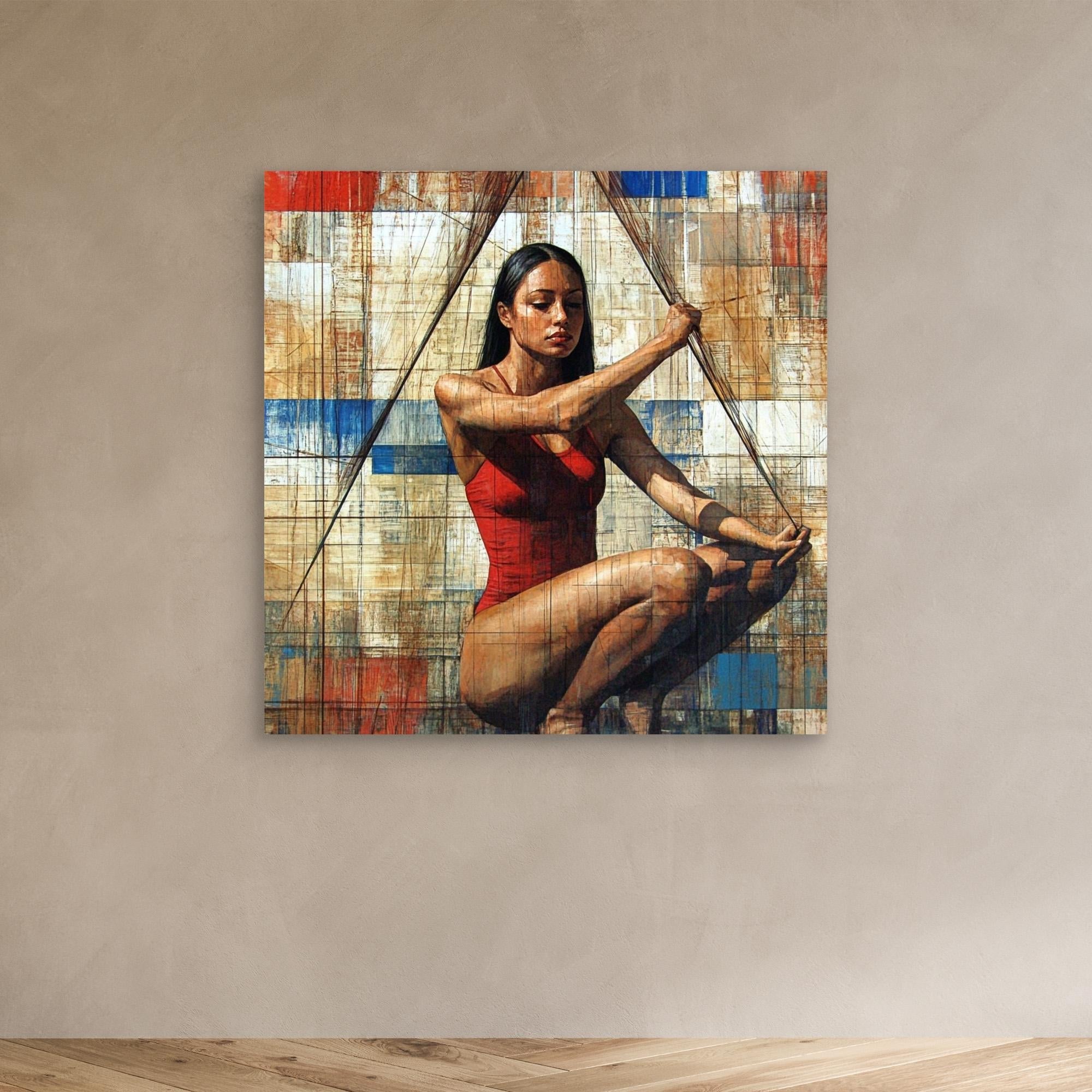 Canvas Print: "Strength in Balance" - Figurative Abstract Art modern abstract canvas wall art by Rossetti Art – luxury interior design artwork for living room, bedroom, office – Colorful woman portrait Contemporary Art for Sale contemporary art piece