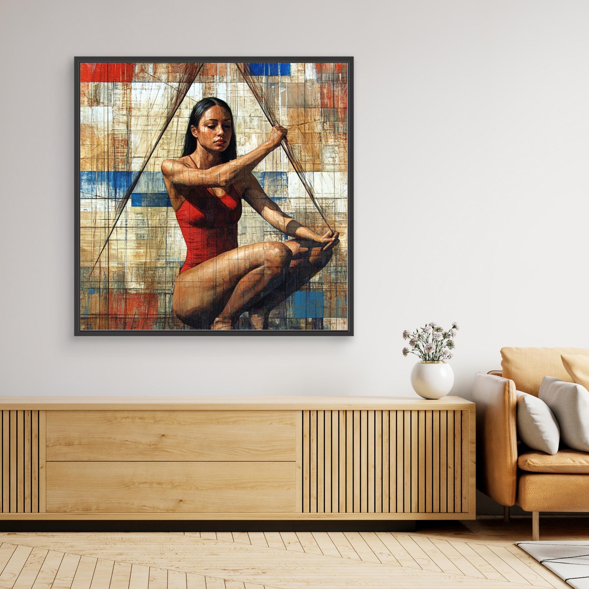 Canvas Print: "Strength in Balance" - Figurative Abstract Art modern abstract canvas wall art by Rossetti Art – luxury interior design artwork for living room, bedroom, office – Colorful woman portrait Contemporary Art for Sale contemporary art piece