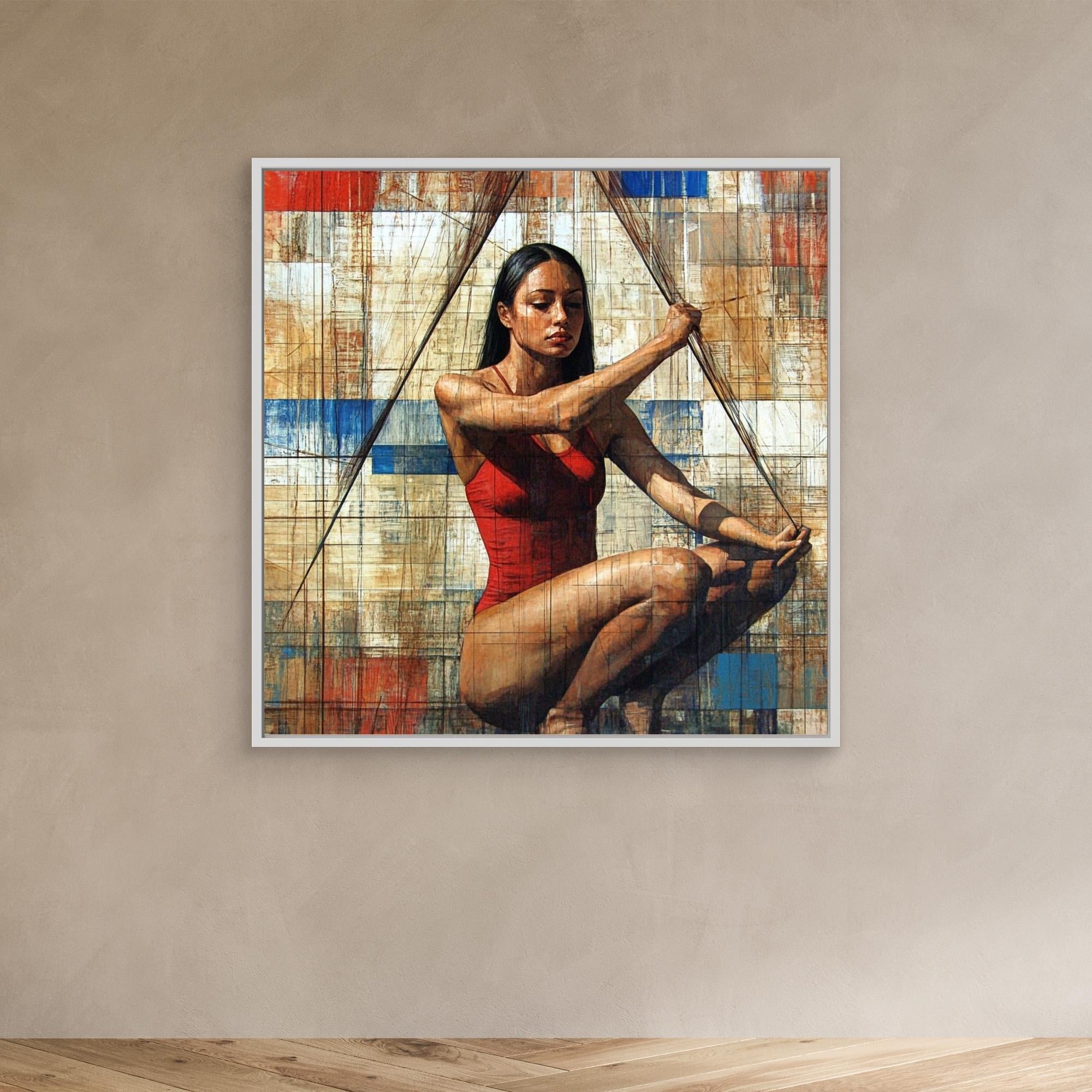 Canvas Print: "Strength in Balance" - Figurative Abstract Art modern abstract canvas wall art by Rossetti Art – luxury interior design artwork for living room, bedroom, office – Colorful woman portrait Contemporary Art for Sale contemporary art piece