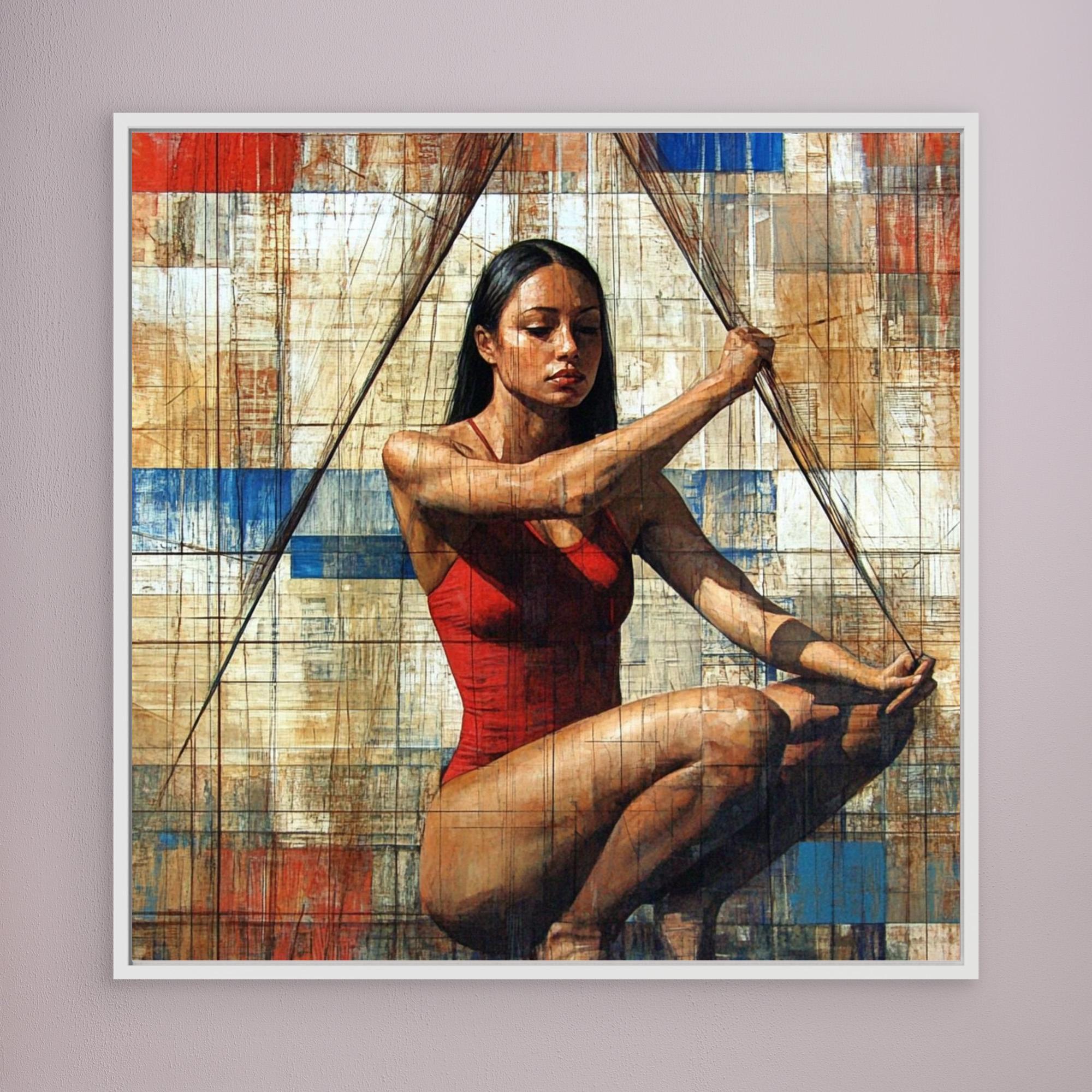 Canvas Print: "Strength in Balance" - Figurative Abstract Art modern abstract canvas wall art by Rossetti Art – luxury interior design artwork for living room, bedroom, office – Colorful woman portrait Contemporary Art for Sale contemporary art piece