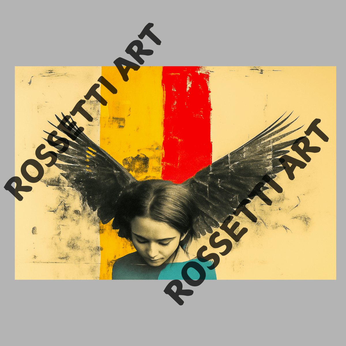 Canvas Print : Surreal Angel Wings Portrait – Abstract Modern Art Print modern abstract canvas wall art by Rossetti Art – luxury interior design artwork for living room, bedroom, office – Contemporary Art for Sale Contemporary art print Contemporary Canvas Prints