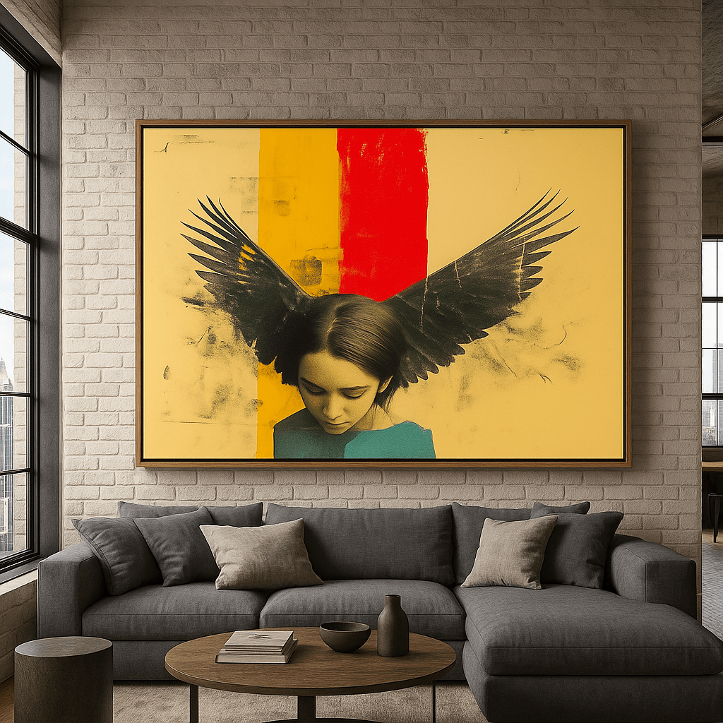 Canvas Print : Surreal Angel Wings Portrait – Abstract Modern Art Print modern abstract canvas wall art by Rossetti Art – luxury interior design artwork for living room, bedroom, office – Contemporary Art for Sale Contemporary art print Contemporary Canvas Prints