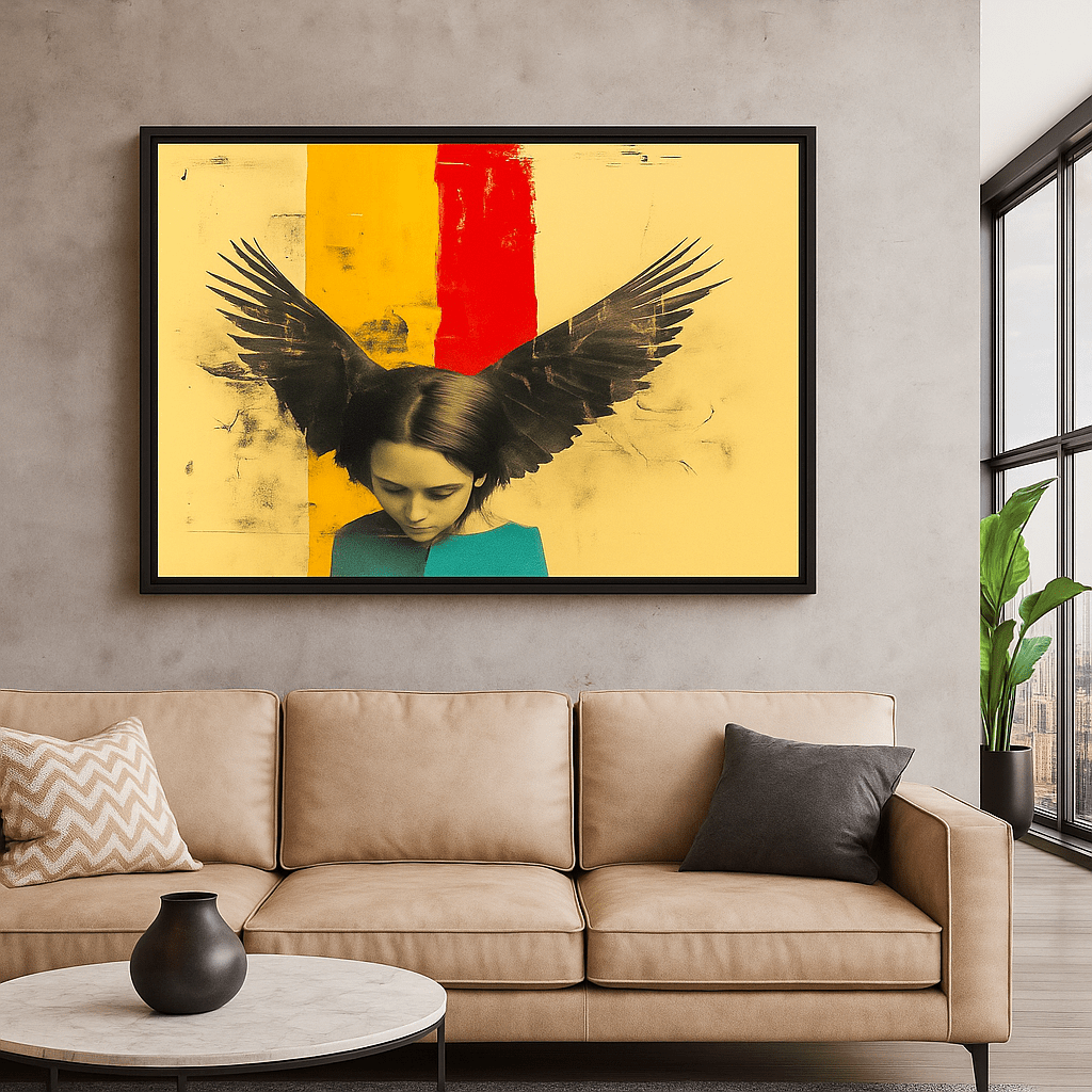 Canvas Print : Surreal Angel Wings Portrait – Abstract Modern Art Print modern abstract canvas wall art by Rossetti Art – luxury interior design artwork for living room, bedroom, office – Contemporary Art for Sale Contemporary art print Contemporary Canvas Prints