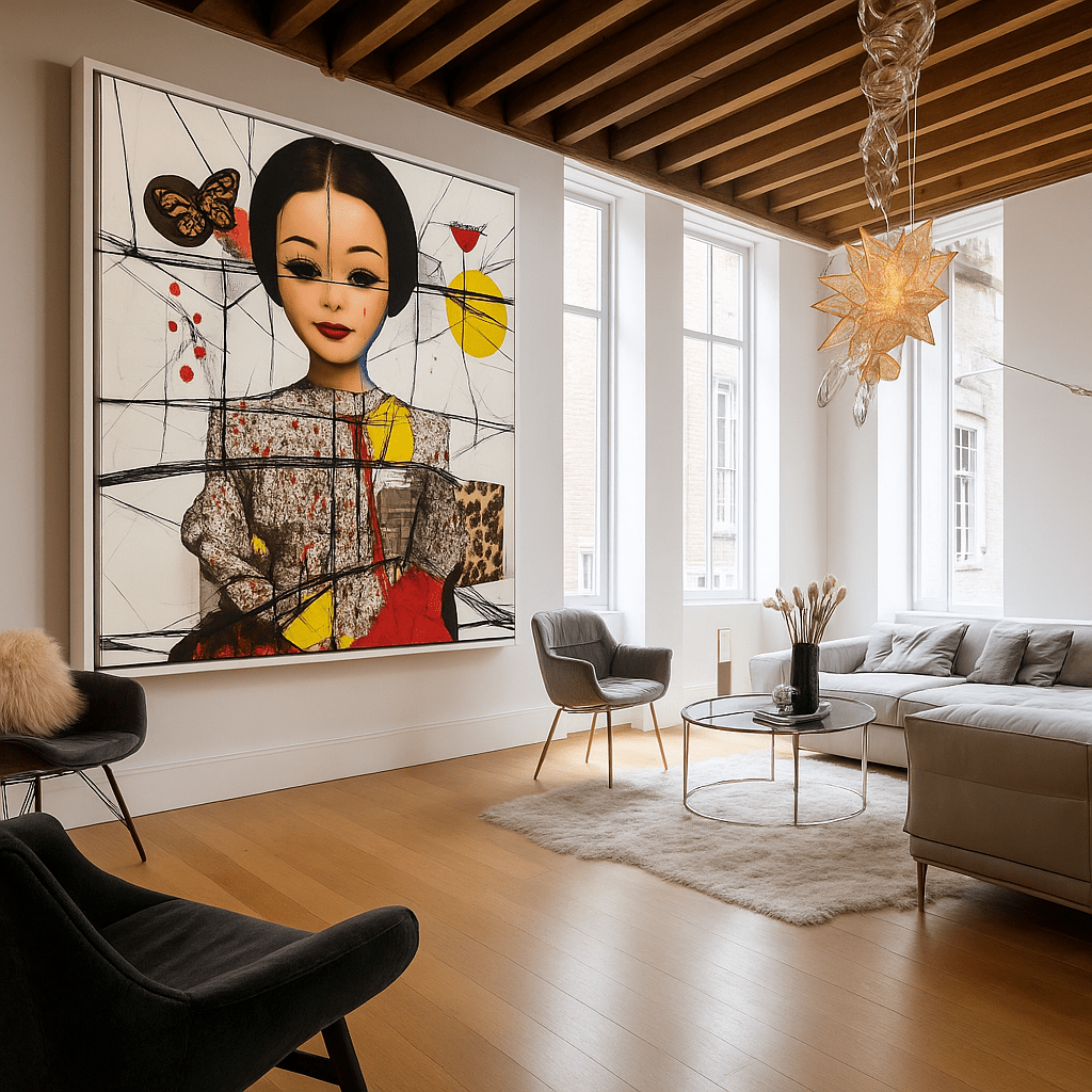 Canvas Print : Surreal Doll Portrait – Abstract Modern Art Print modern abstract canvas wall art by Rossetti Art – luxury interior design artwork for living room, bedroom, office – DollPortraitArt ModernArtPrint Surreal Doll Portrait