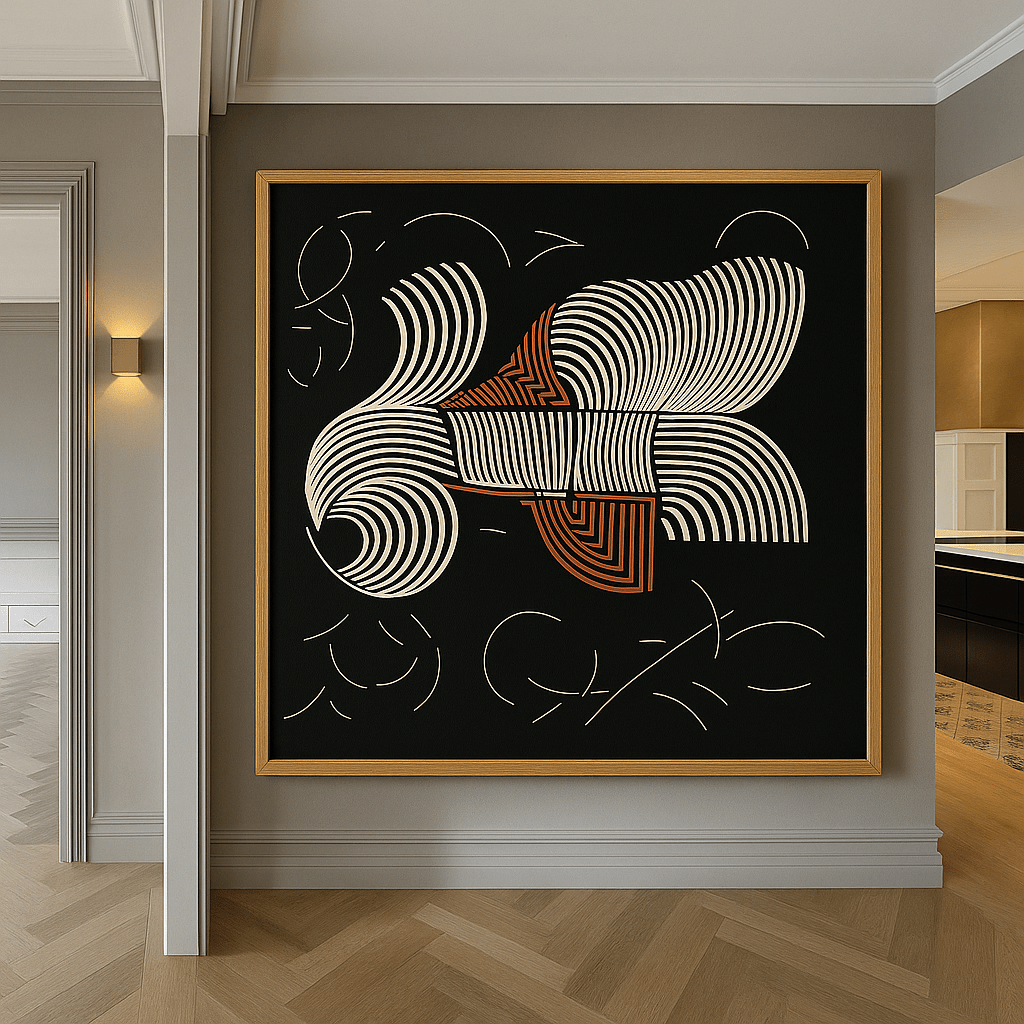 Canvas Print: "Symphonic Curves" – Abstract Line Art Black and White and Terracotta - Chiara Rossetti