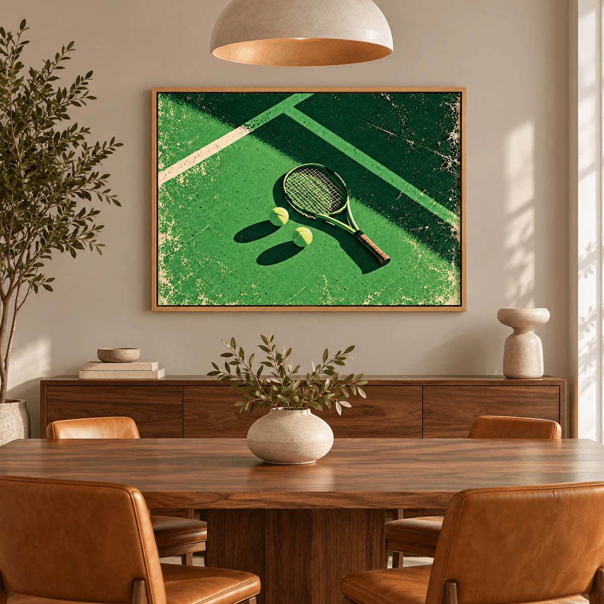 Tennis Wall Art – Match Point framed canvas print in a dining room by Rossetti Art