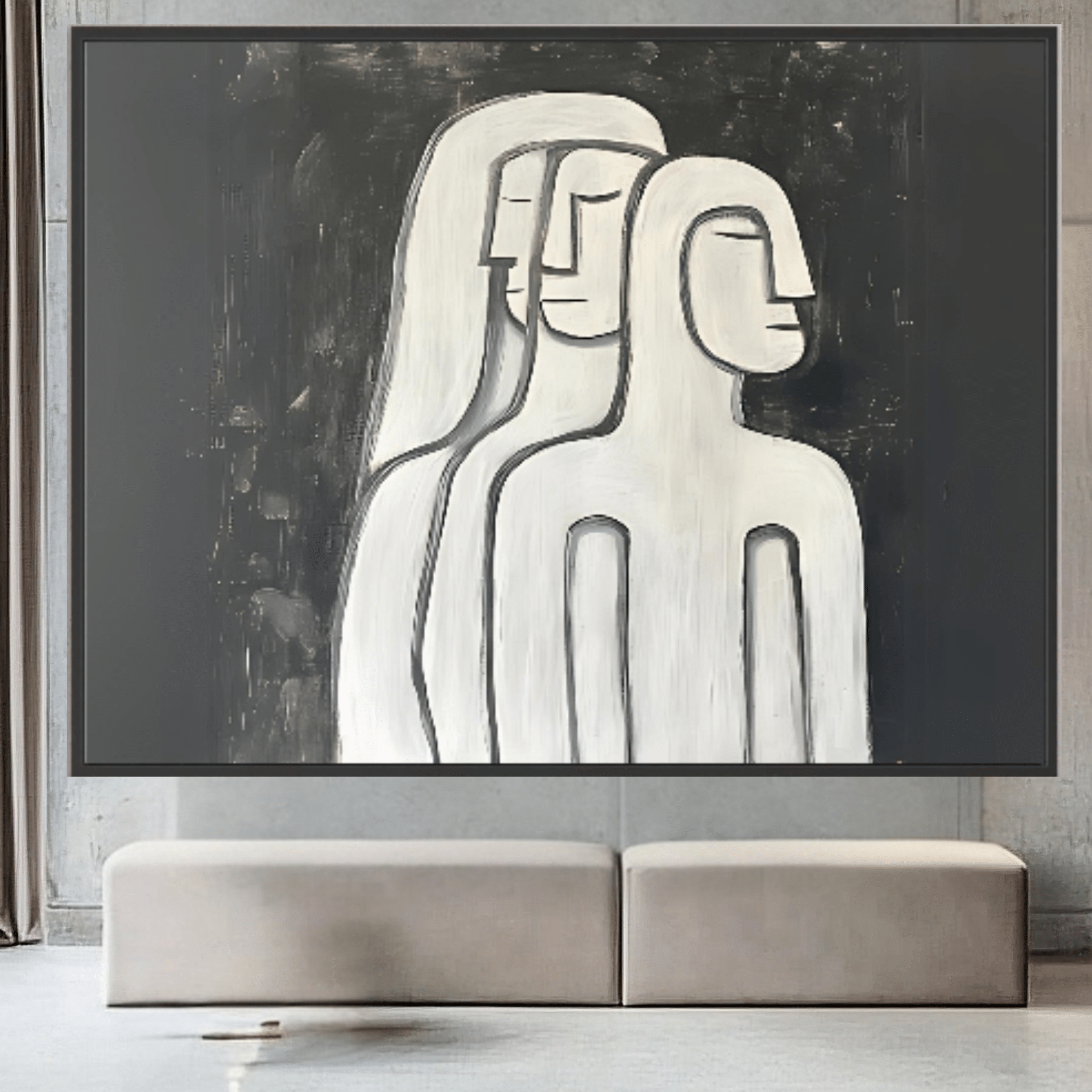 Canvas Print: The Silent Trio – Minimalist Black & White Art modern abstract canvas wall art by Rossetti Art – luxury interior design artwork for living room, bedroom, office – black & white wall canvas Black And White Art Black and white artwork