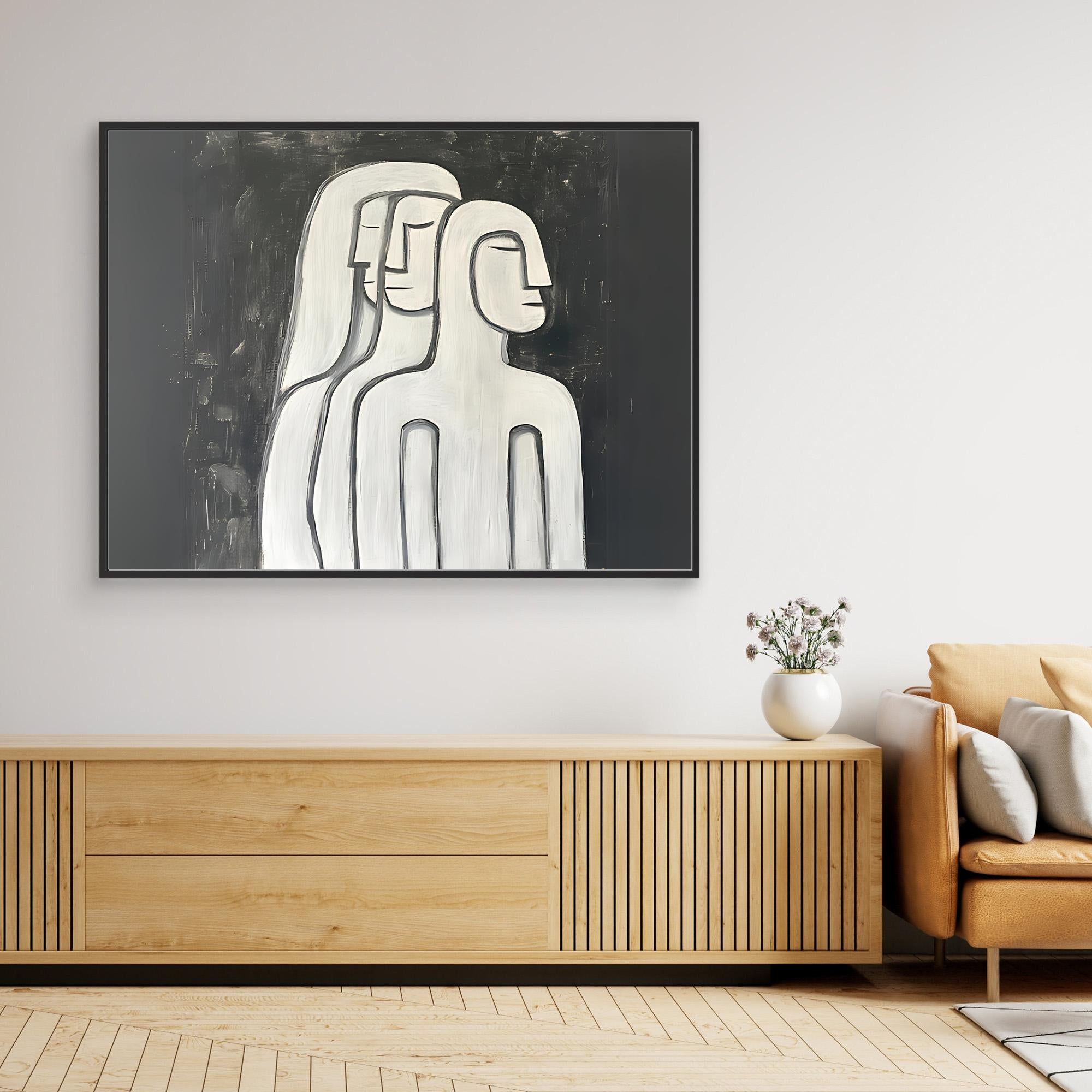 Canvas Print: The Silent Trio – Minimalist Black & White Art modern abstract canvas wall art by Rossetti Art – luxury interior design artwork for living room, bedroom, office – black & white wall canvas Black And White Art Black and white artwork